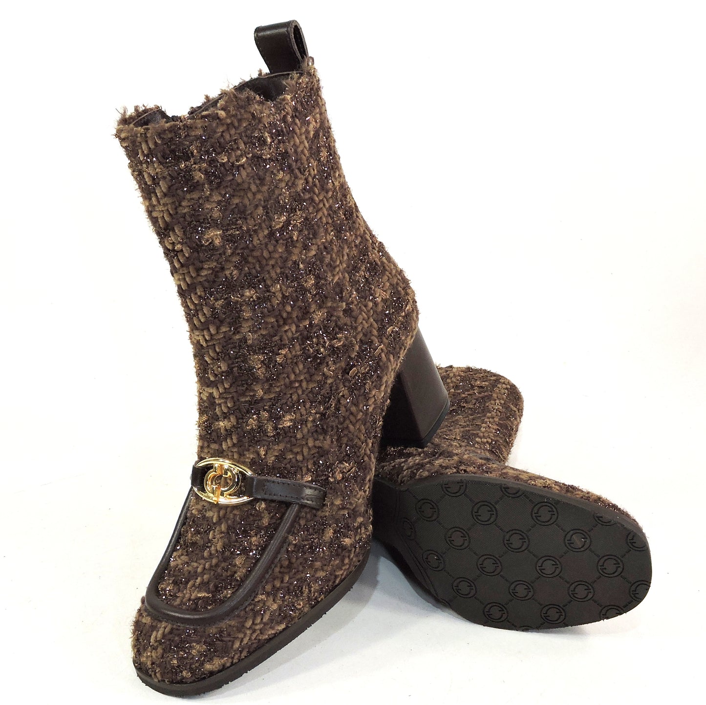 PAOLA FABIANI 🇮🇹 WOMEN'S BROWN FABRIC COMFORT FASHION WINTER BOOTIE