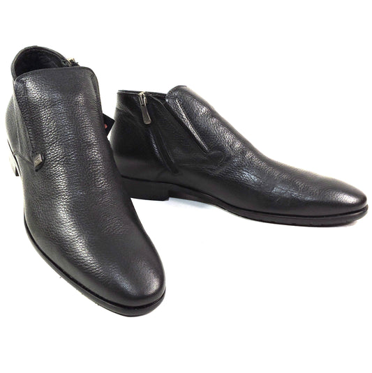 ERNESTO DOLANI 🇮🇹 MEN'S BLACK SOFT DEER LEATHER COMFORT WINTER ANKLE BOOTIE