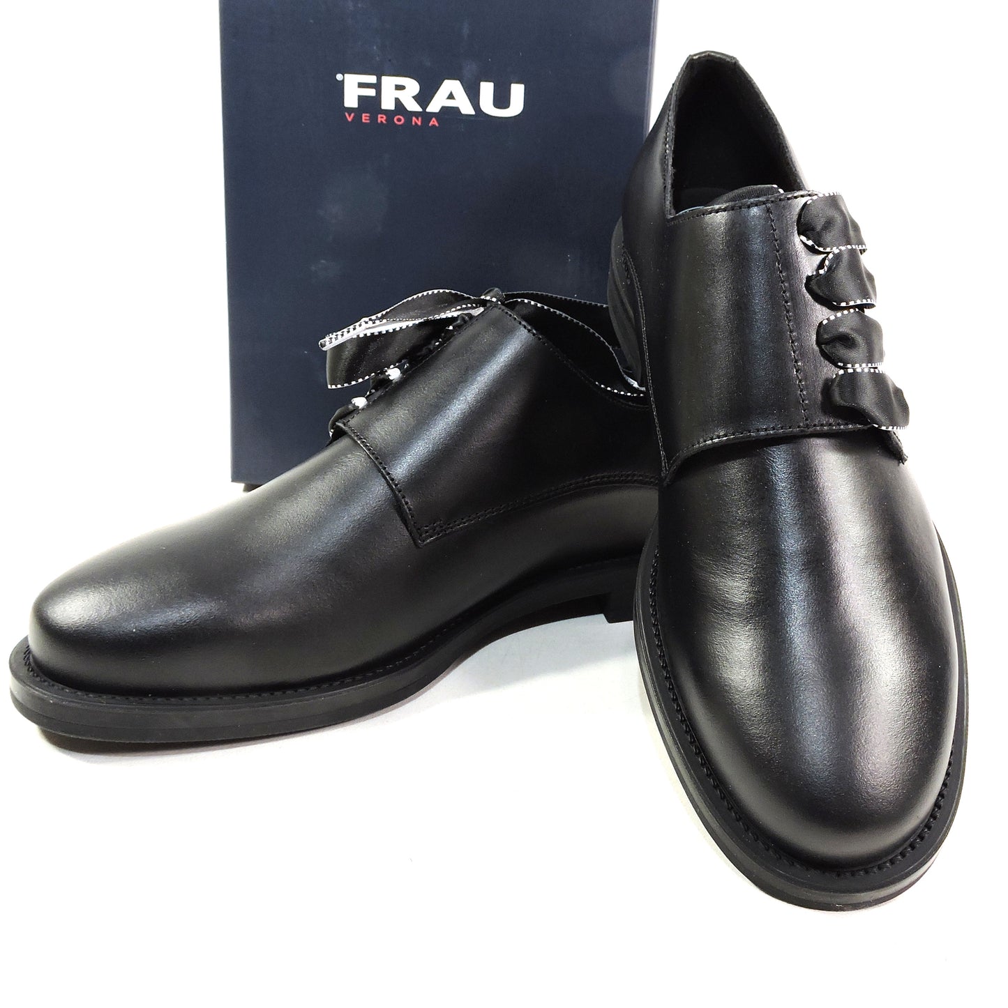 FRAU 🇮🇹 WOMEN' S BLACK SOFT LEATHER COMFORT FASHION OXFORD SHOES