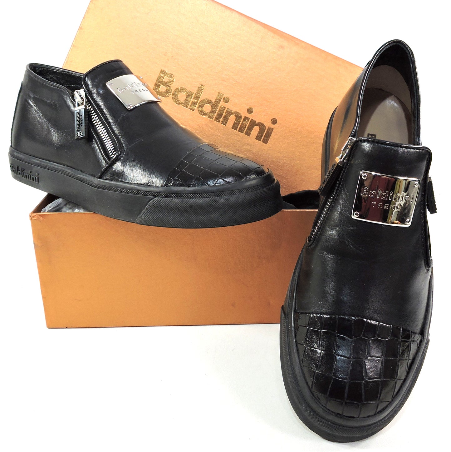 BALDININI 🇮🇹 WOMEN'S BLACK SOFT LEATHER COMFORT FASHION SNEAKERS SHOES