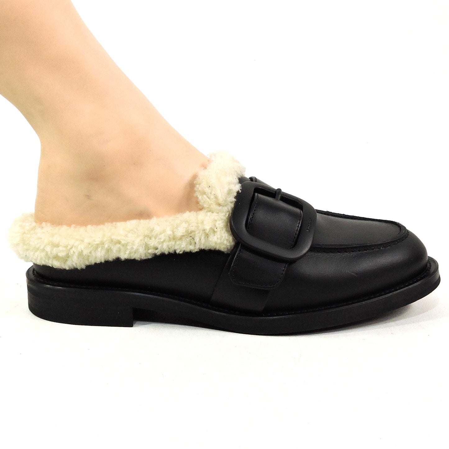 FRAU 🇮🇹 WOMEN'S BLACK SOFT LEATHER COMFORT WINTER MULES