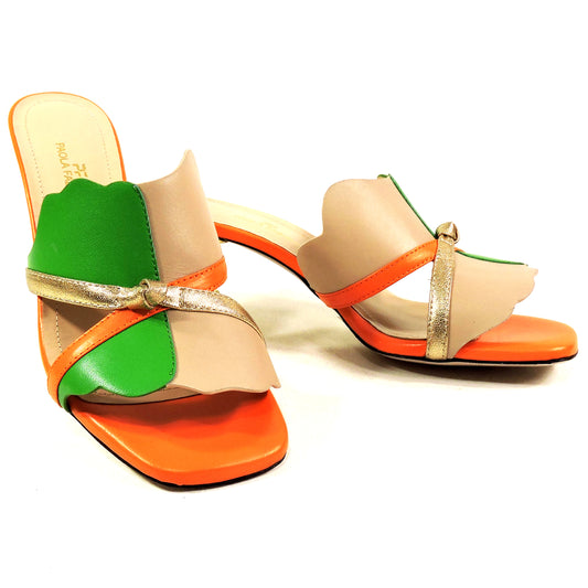 PAOLA FABIANI 🇮🇹 WOMEN'S MULTICOLOR SOFT LEATHER COMFORT FASHION SUMMER MULES