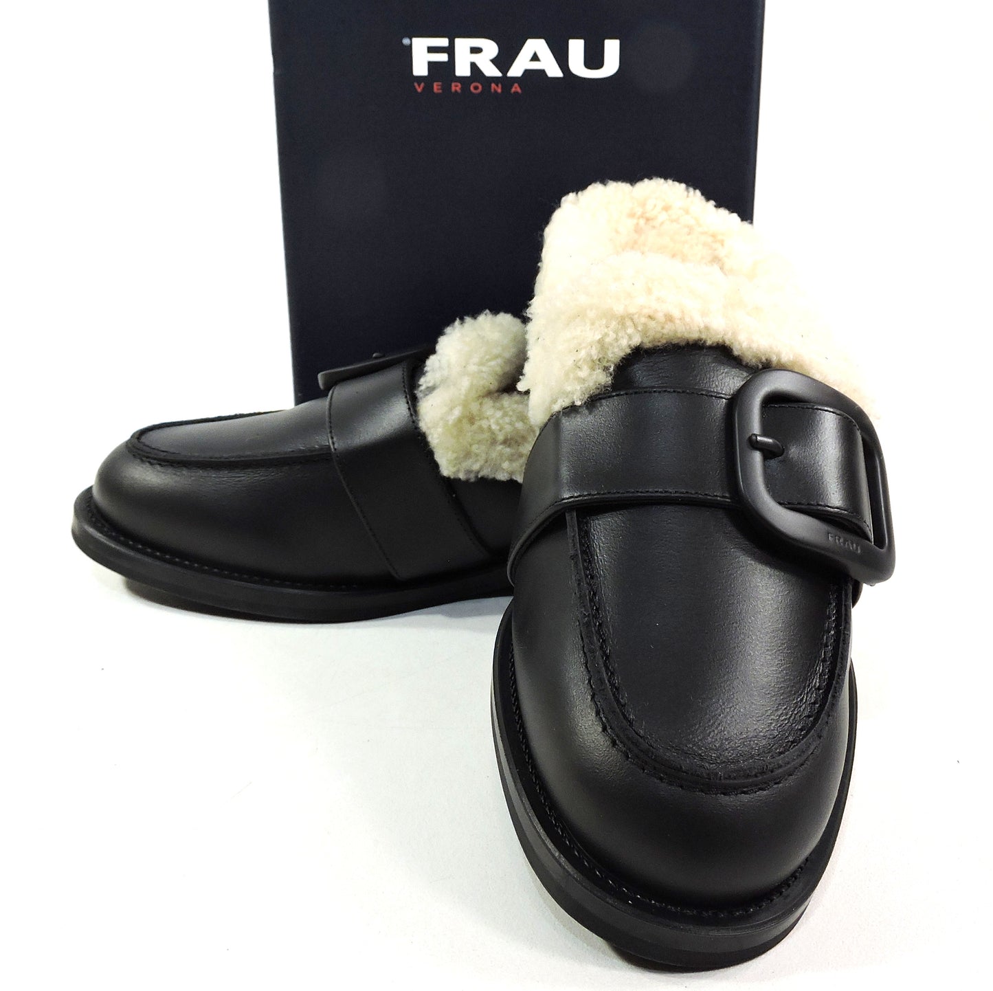 FRAU 🇮🇹 WOMEN'S BLACK SOFT LEATHER COMFORT WINTER MULES