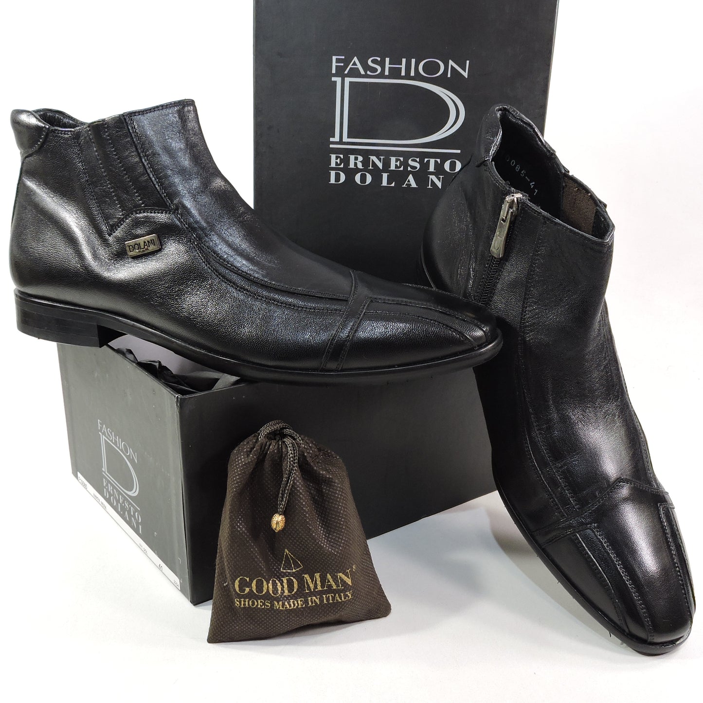 ERNESTO DOLANI 🇮🇹 MEN'S BLACK SOFT LEATHER WINTER ANKLE BOOTIE