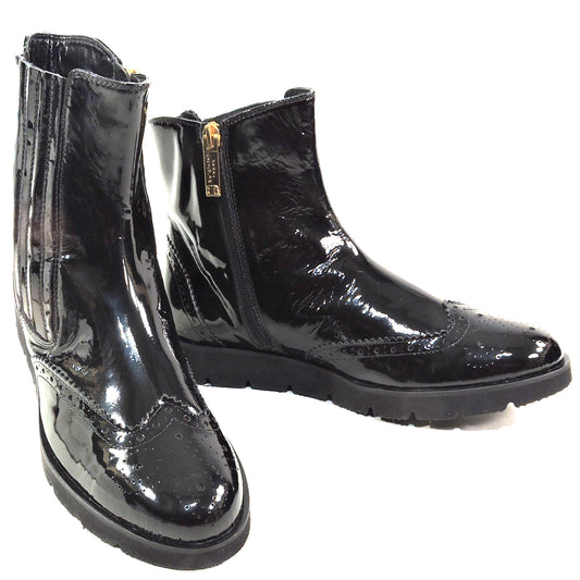 BALDININI 🇮🇹 WOMEN'S BLACK PATENT LEATHER WINTER FASHION ANKLE BOOTIE