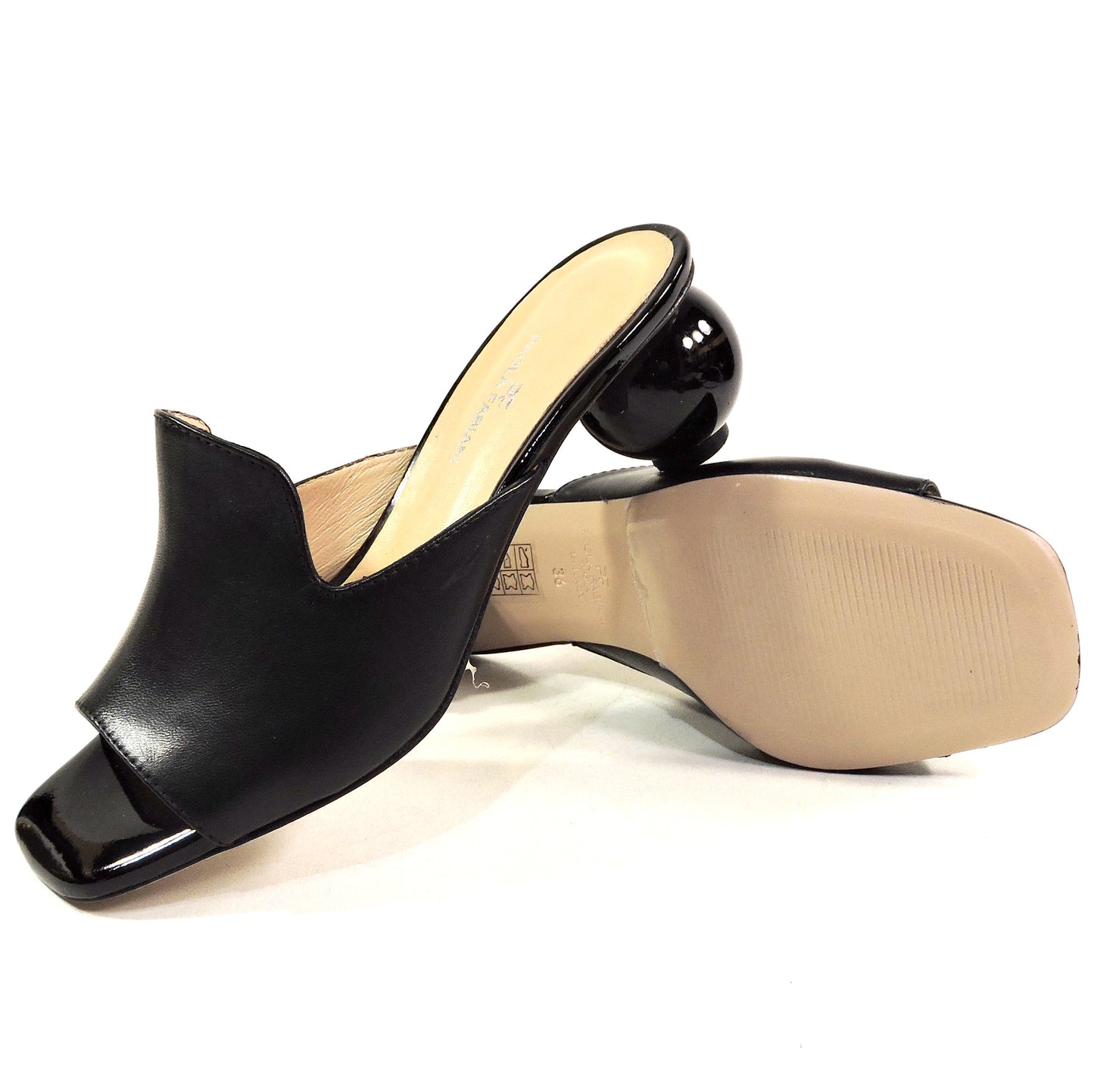 PAOLA FABIANI 🇮🇹 WOMEN'S BLACK SOFT LEATHER COMFORT SUMMER MULES