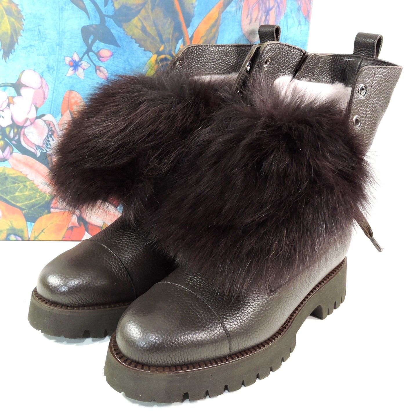 PAOLA FABIANI 🇮🇹 WOMEN'S BROWN SOFT LEATHER COMFORT WINTER FASHION BOOTIE