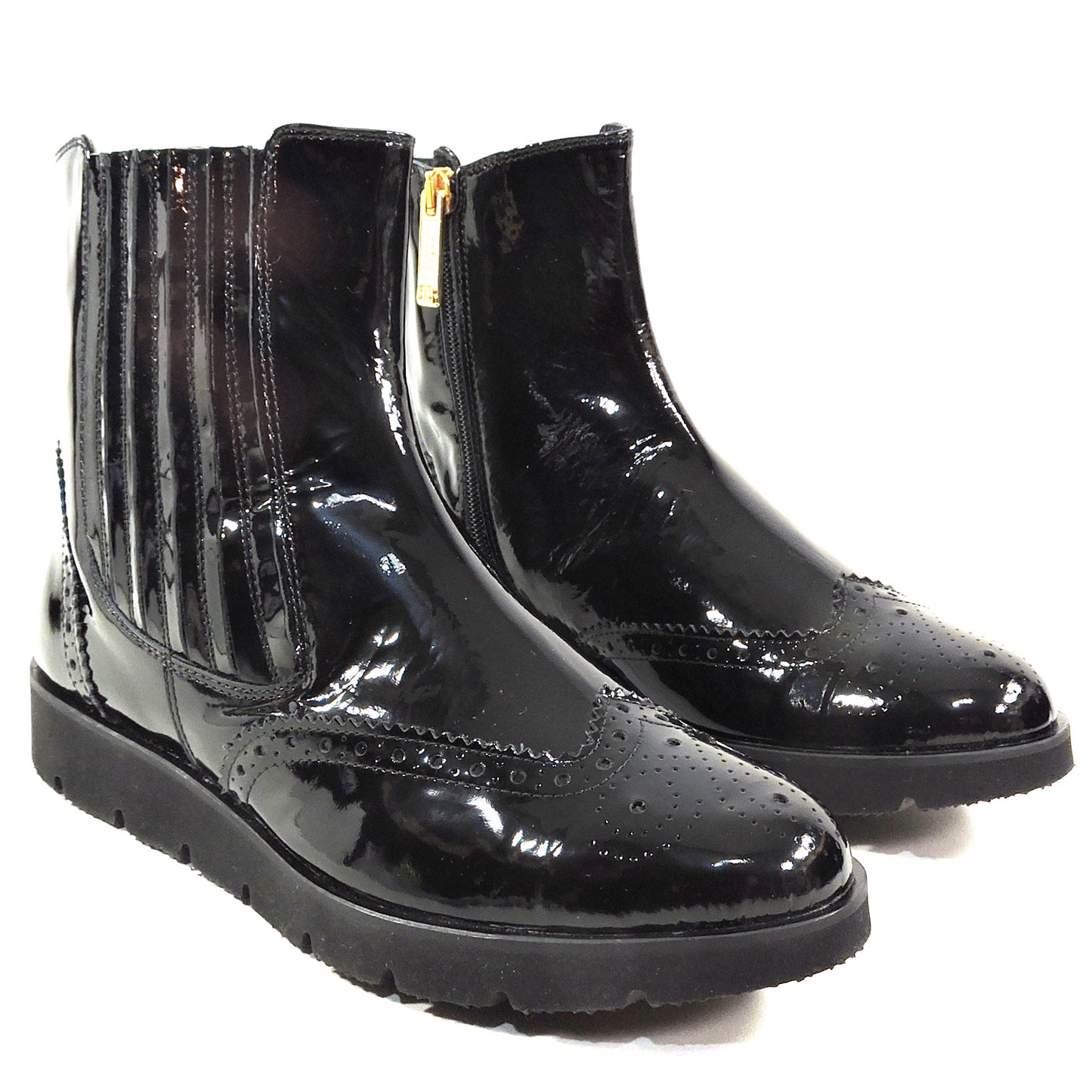 BALDININI 🇮🇹 WOMEN'S BLACK PATENT LEATHER WINTER FASHION ANKLE BOOTIE