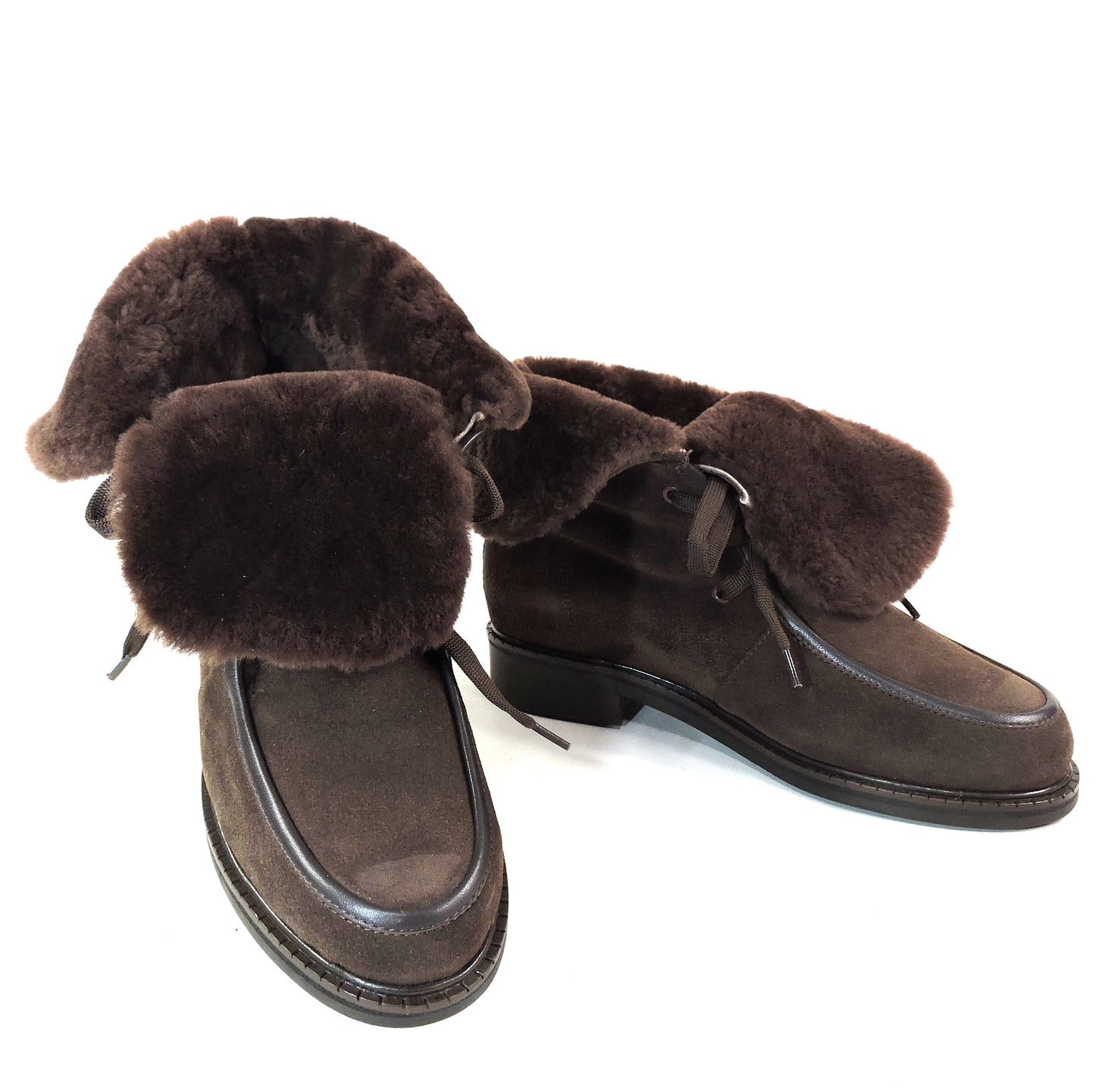 PAOLA FABIANI 🇮🇹 WOMEN'S BROWN SOFT SUEDE & LAMB FUR COMFORT WINTER BOOTIE