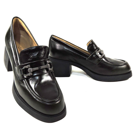 CHIARA COLINI 🇮🇹 WOMEN'S BLACK SOFT LEATHER COMFORT HEEL LOAFERS