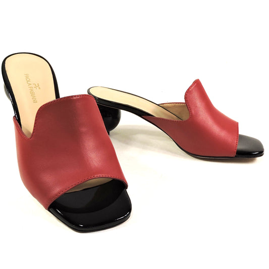PAOLA FABIANI 🇮🇹 WOMEN'S RED SOFT LEATHER COMFORT SUMMER FASHION MULE