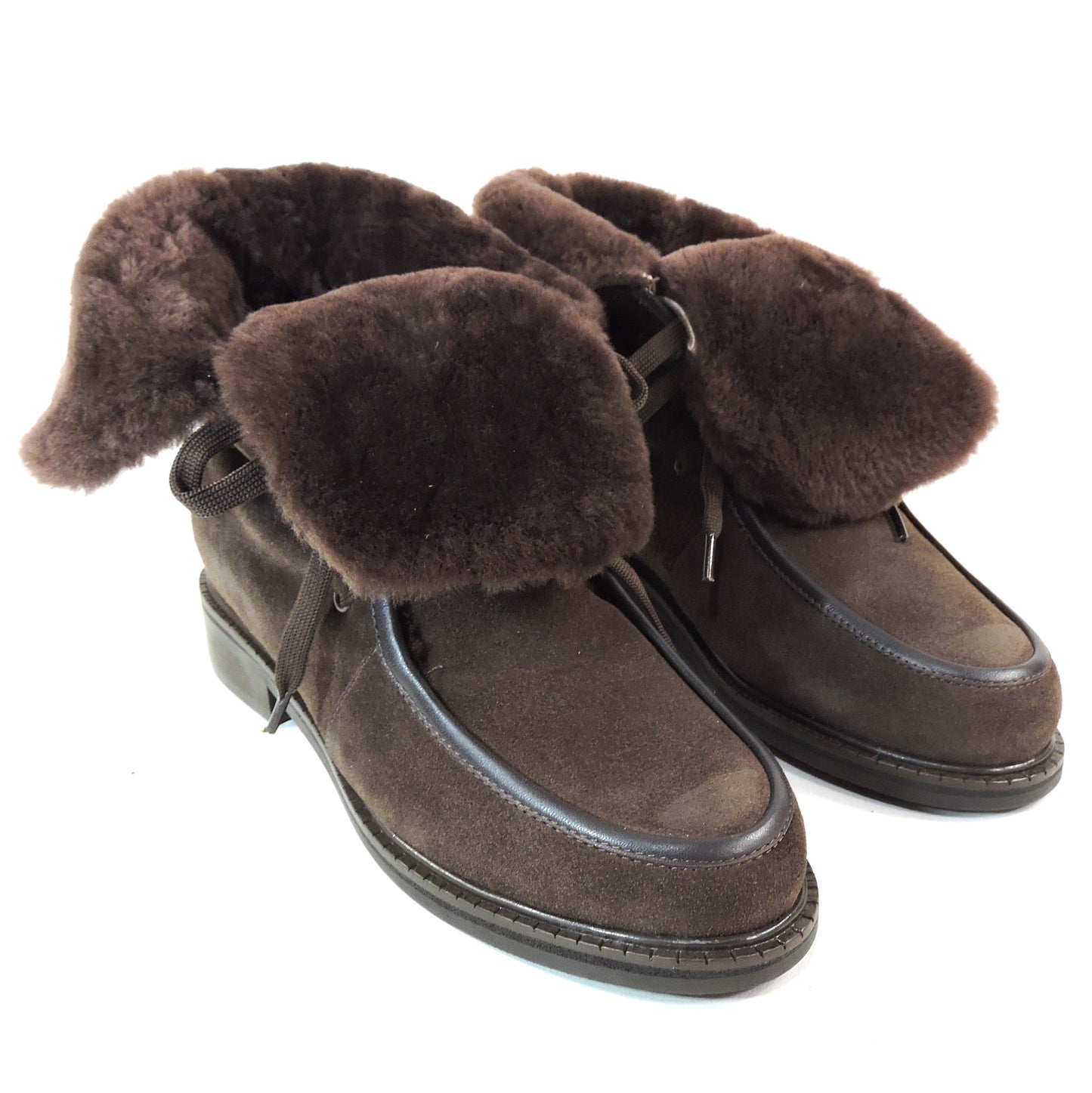 PAOLA FABIANI 🇮🇹 WOMEN'S BROWN SOFT SUEDE & LAMB FUR COMFORT WINTER BOOTIE