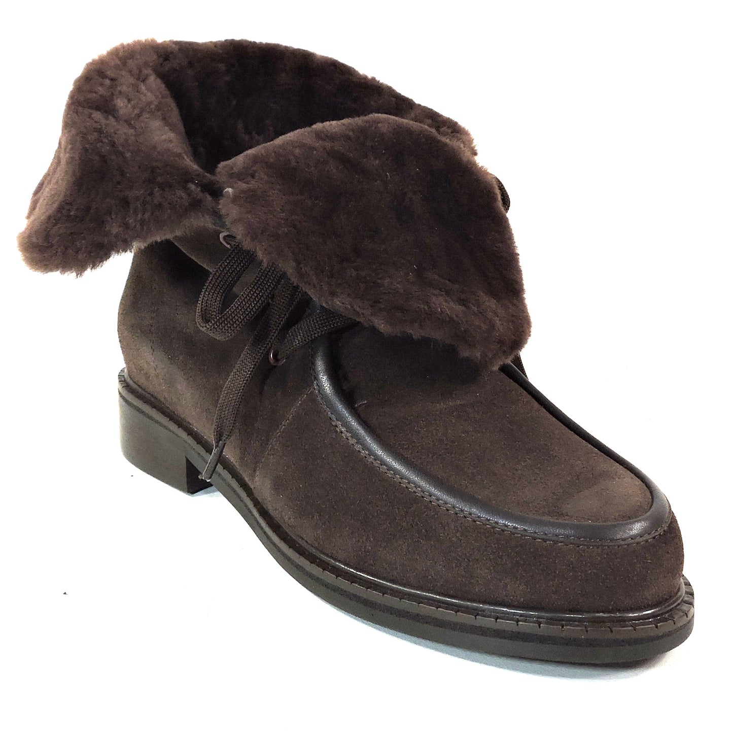 PAOLA FABIANI 🇮🇹 WOMEN'S BROWN SOFT SUEDE & LAMB FUR COMFORT WINTER BOOTIE