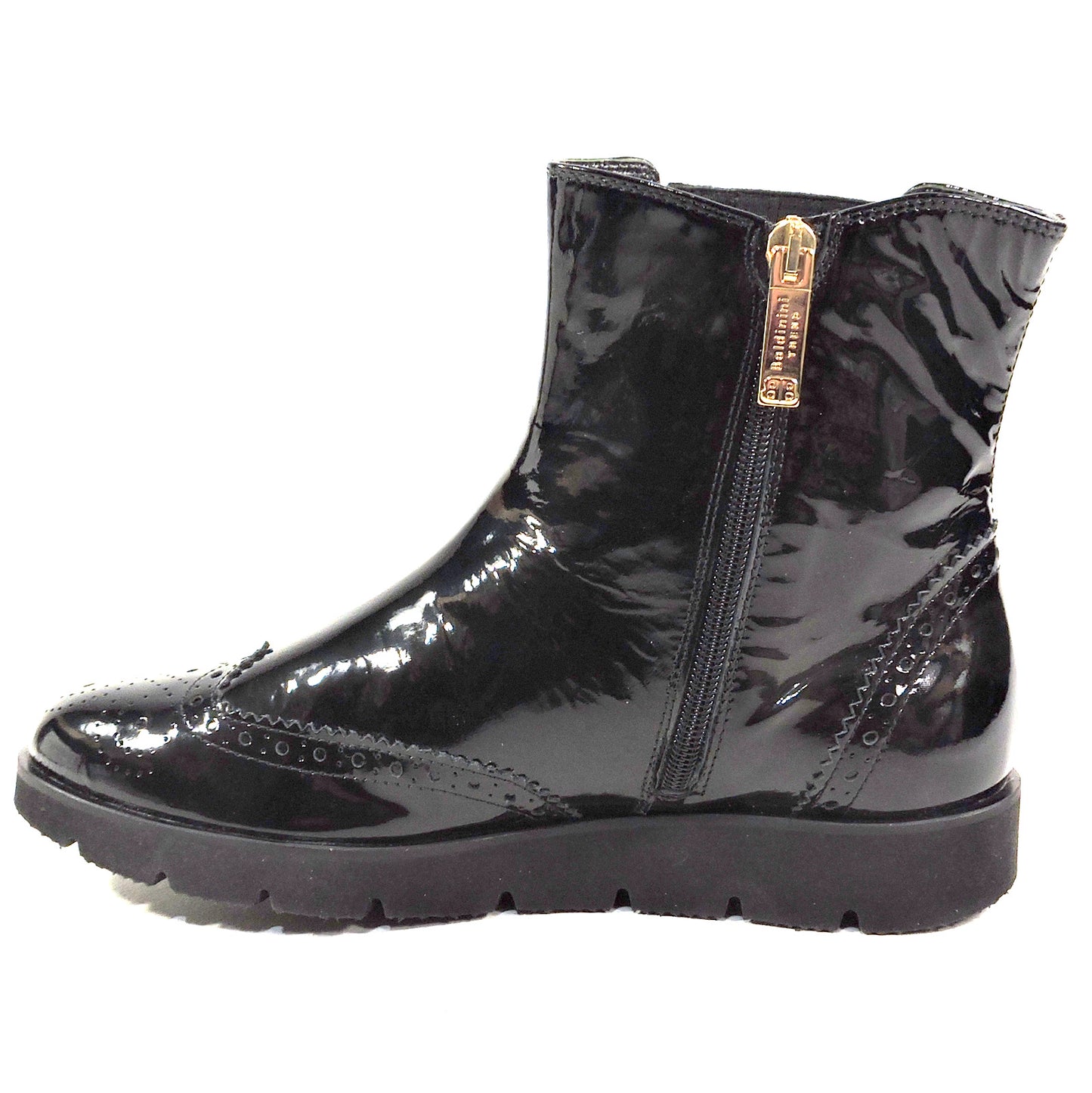 BALDININI 🇮🇹 WOMEN'S BLACK PATENT LEATHER WINTER FASHION ANKLE BOOTIE