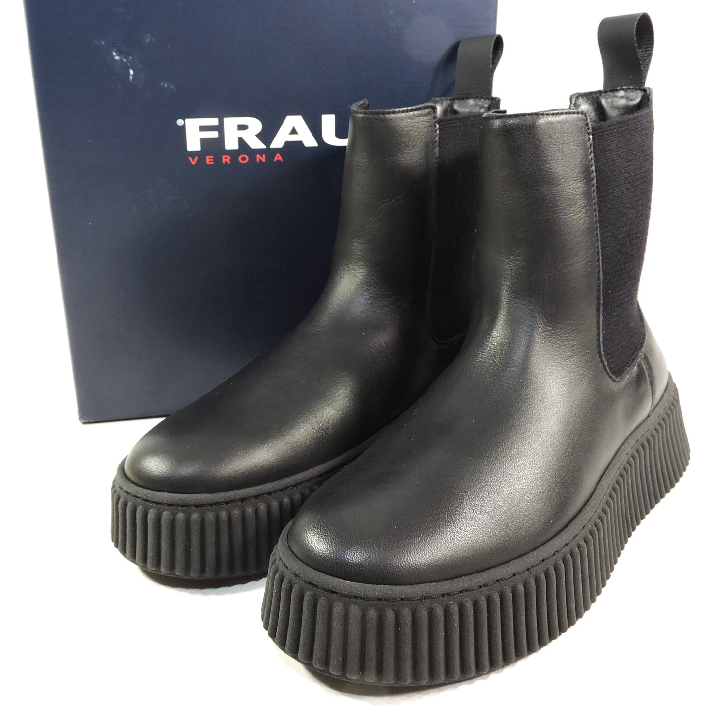FRAU 🇮🇹 WOMEN' S BLACK SOFT LEATHER COMFORT WINTER CHELSEA BOOTS