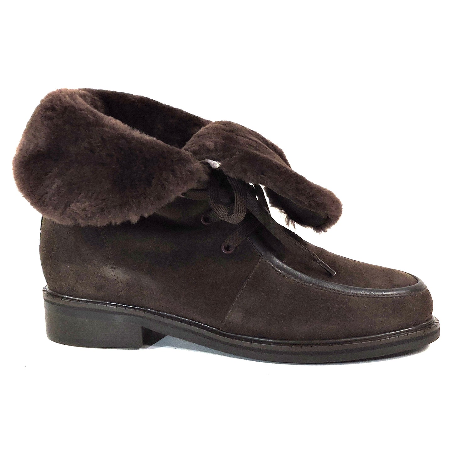 PAOLA FABIANI 🇮🇹 WOMEN'S BROWN SOFT SUEDE & LAMB FUR COMFORT WINTER BOOTIE