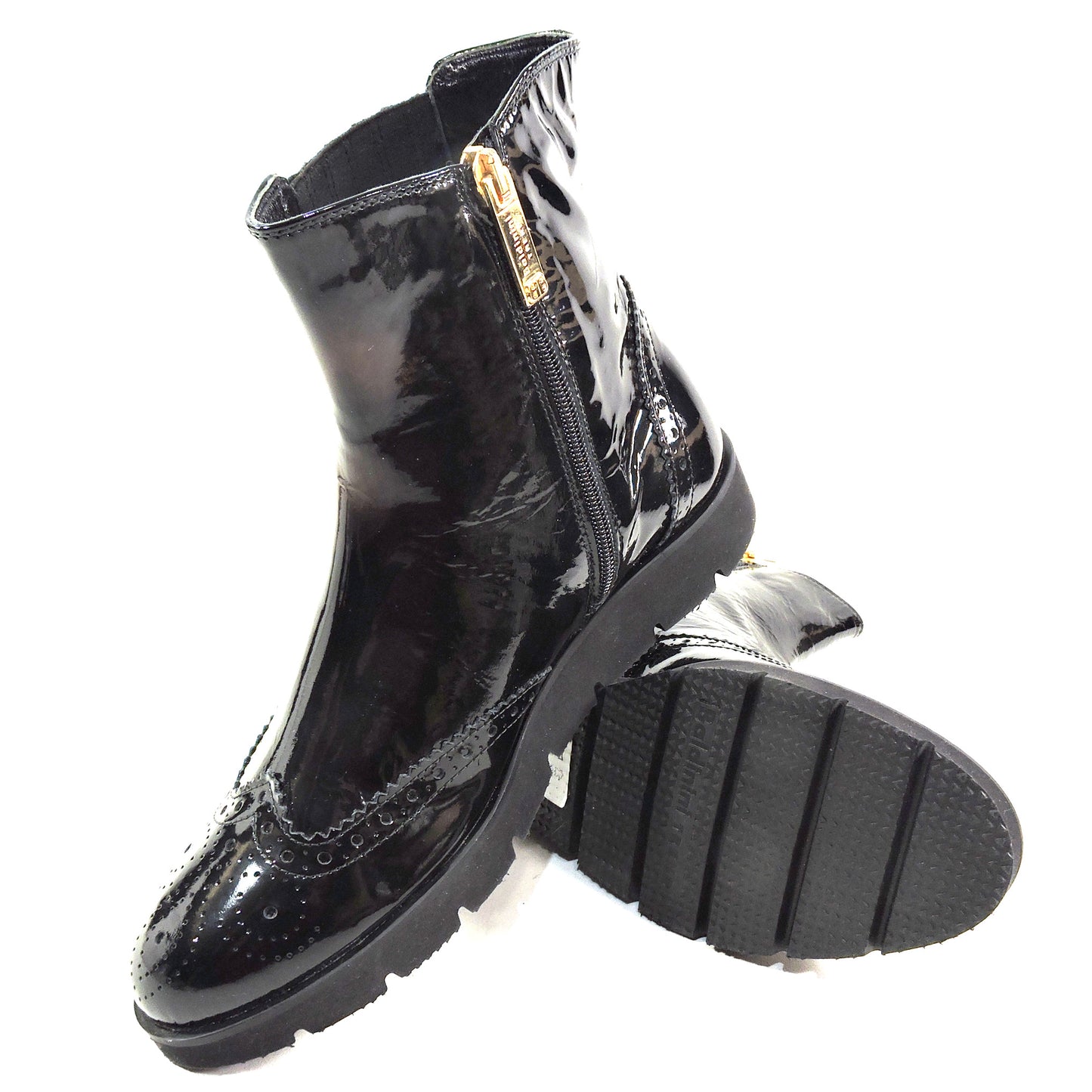 BALDININI 🇮🇹 WOMEN'S BLACK PATENT LEATHER WINTER FASHION ANKLE BOOTIE