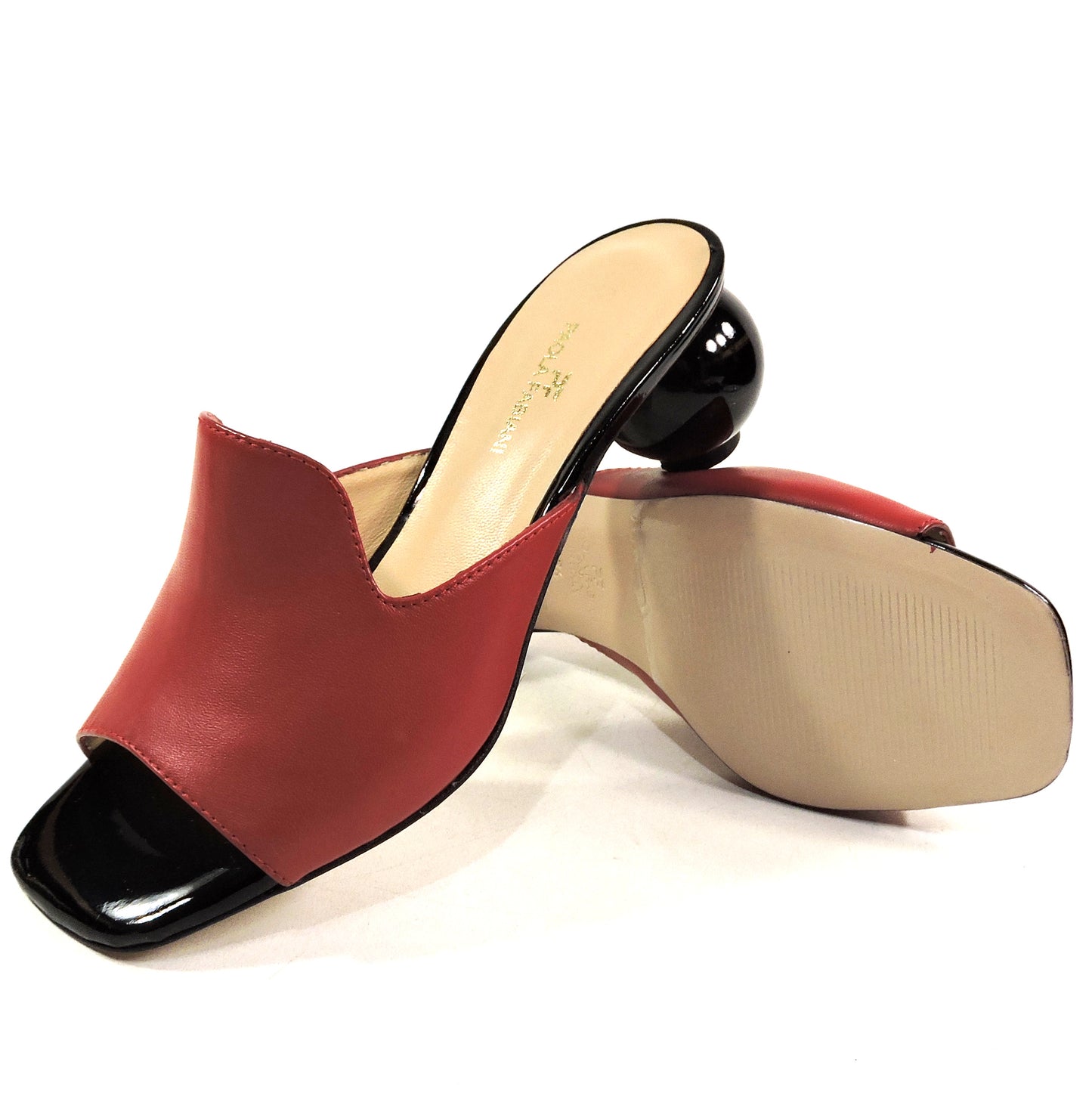 PAOLA FABIANI 🇮🇹 WOMEN'S RED SOFT LEATHER COMFORT SUMMER FASHION MULE