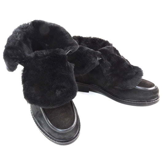 PAOLA FABIANI 🇮🇹 WOMEN'S BLACK SOFT SUEDE & LAMB FUR COMFORT WINTER BOOTIE