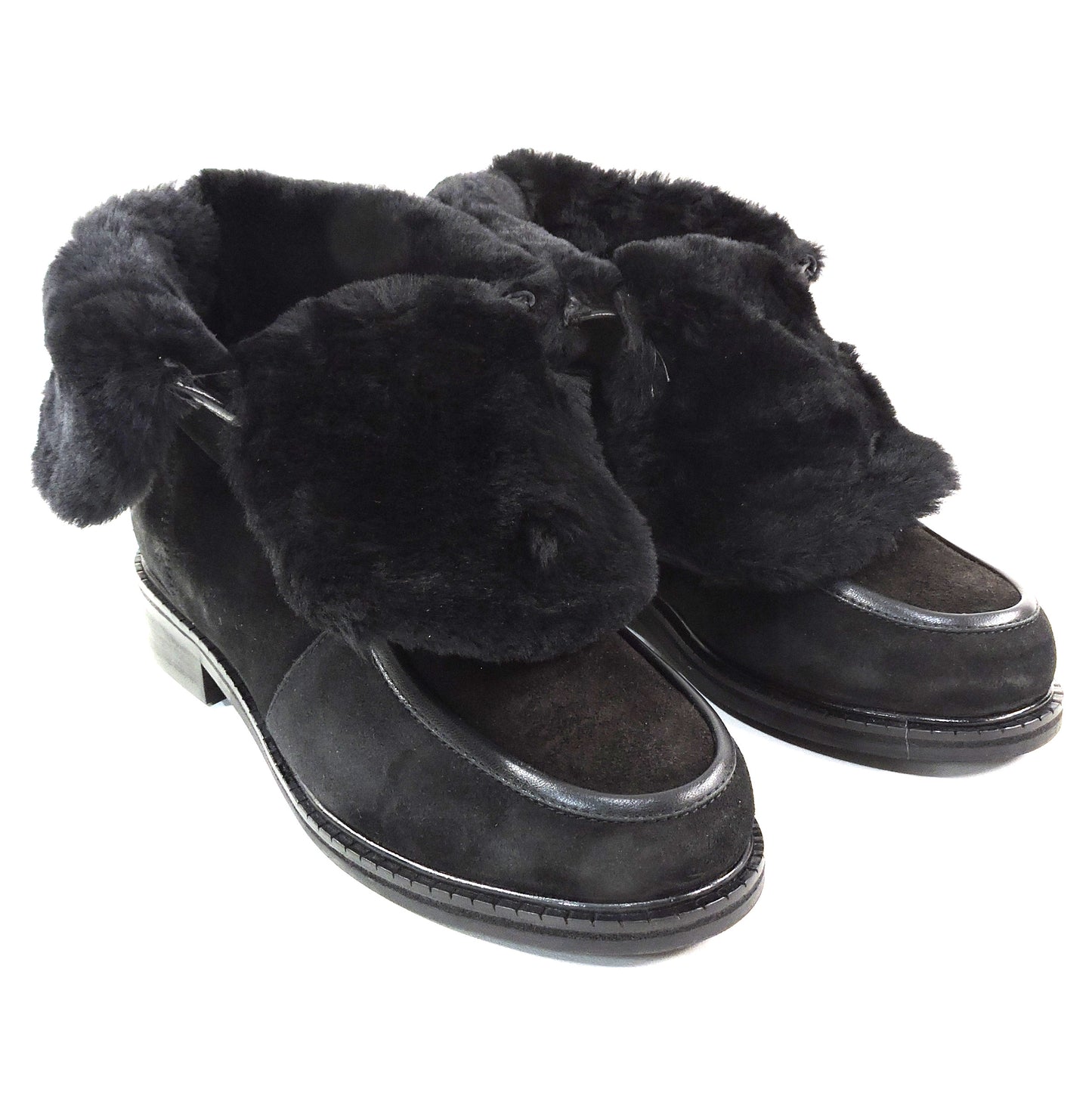 PAOLA FABIANI 🇮🇹 WOMEN'S BLACK SOFT SUEDE & LAMB FUR COMFORT WINTER BOOTIE
