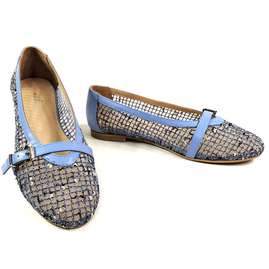 PAOLA FABIANI 🇮🇹 WOMEN'S BLUE SOFT LEATHER COMFORT SUMMER FLAT BALLET
