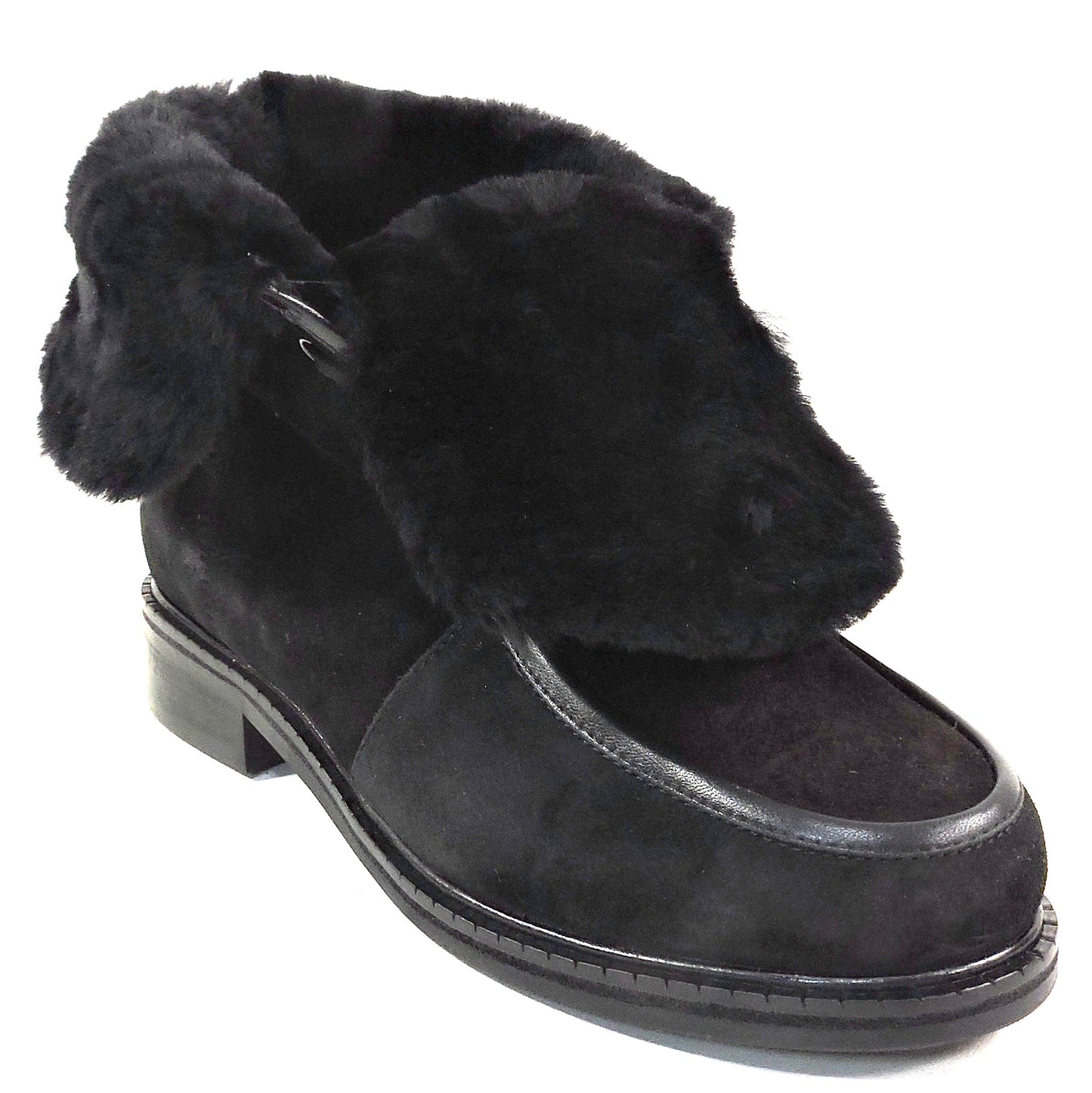 PAOLA FABIANI 🇮🇹 WOMEN'S BLACK SOFT SUEDE & LAMB FUR COMFORT WINTER BOOTIE