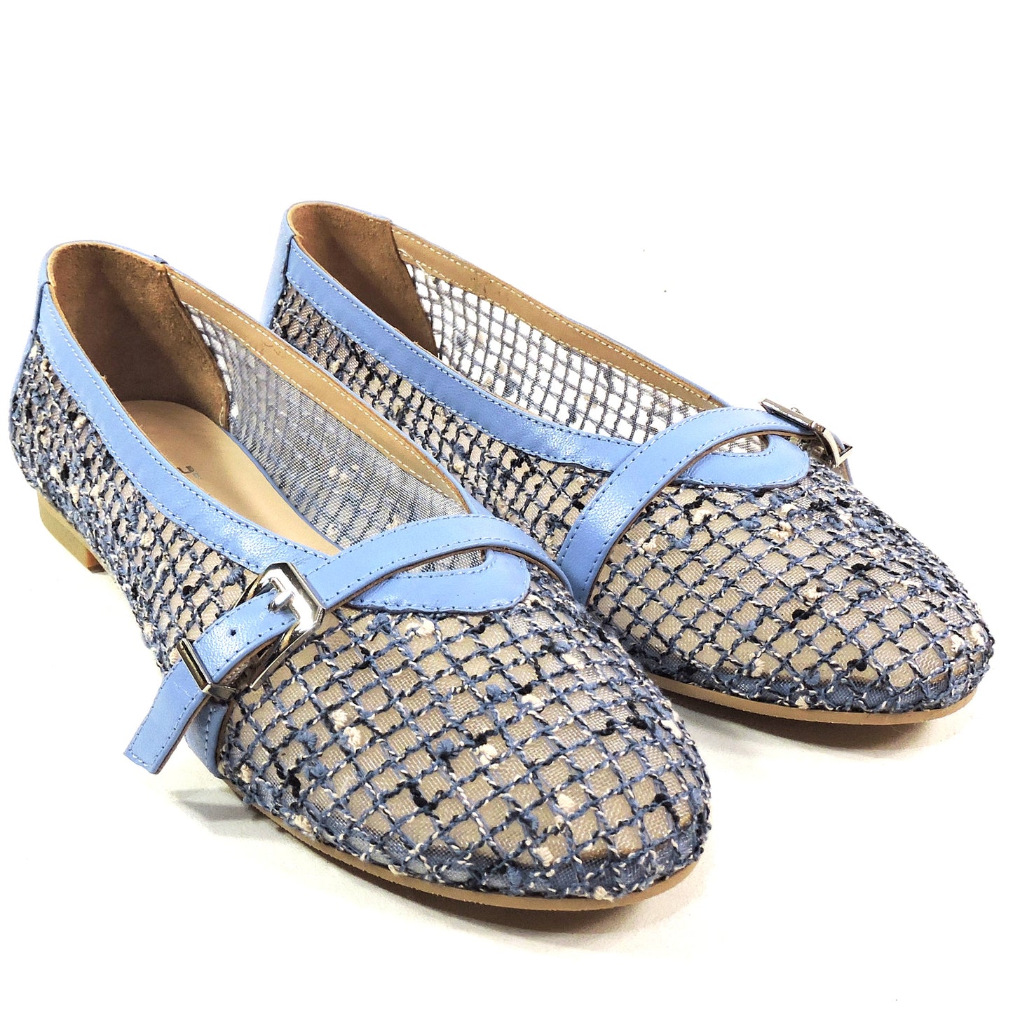 PAOLA FABIANI 🇮🇹 WOMEN'S BLUE SOFT LEATHER COMFORT SUMMER FLAT BALLET
