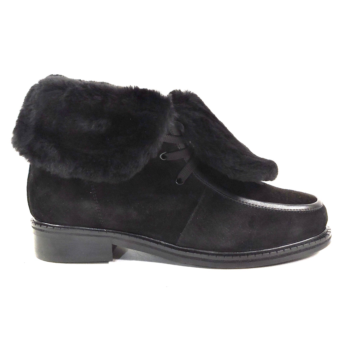 PAOLA FABIANI 🇮🇹 WOMEN'S BLACK SOFT SUEDE & LAMB FUR COMFORT WINTER BOOTIE
