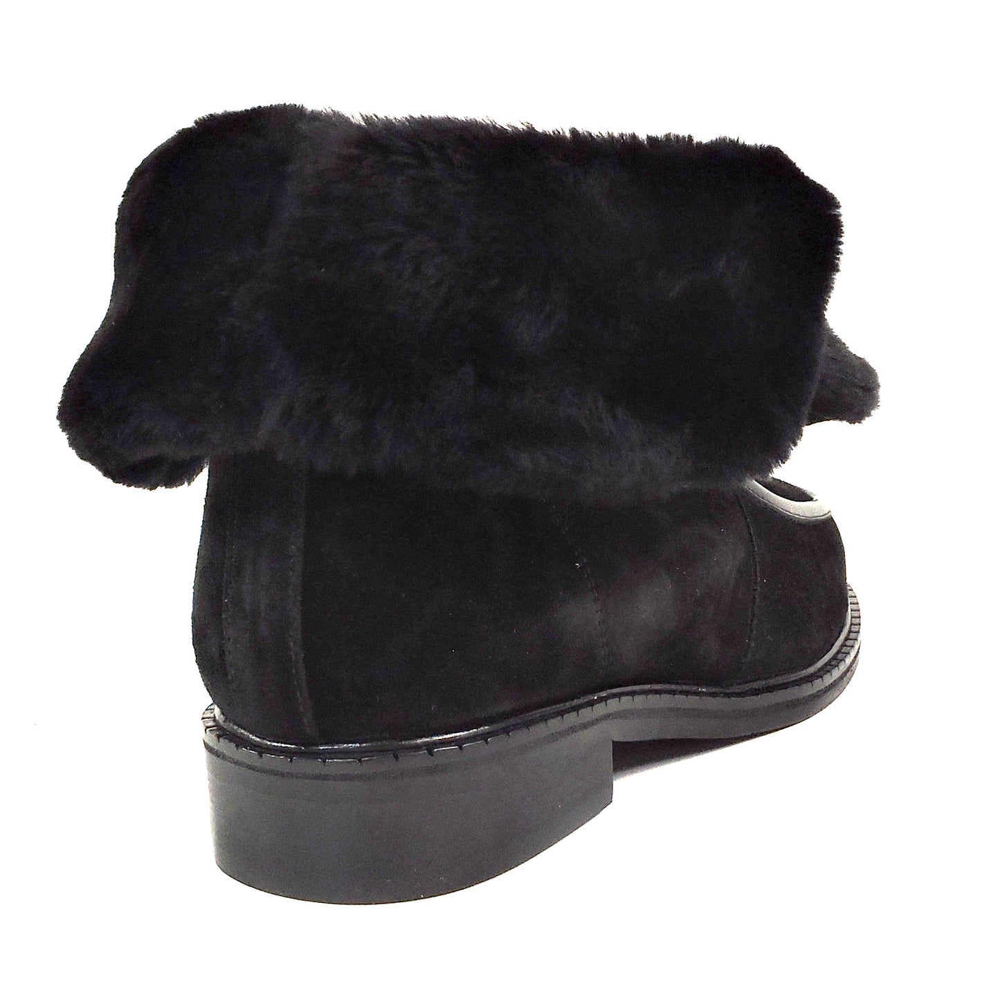 PAOLA FABIANI 🇮🇹 WOMEN'S BLACK SOFT SUEDE & LAMB FUR COMFORT WINTER BOOTIE