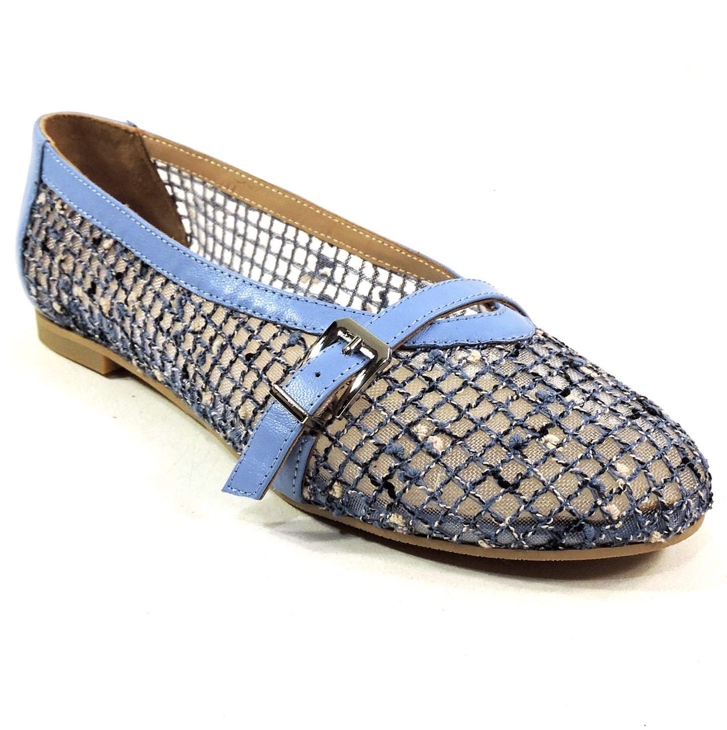 PAOLA FABIANI 🇮🇹 WOMEN'S BLUE SOFT LEATHER COMFORT SUMMER FLAT BALLET