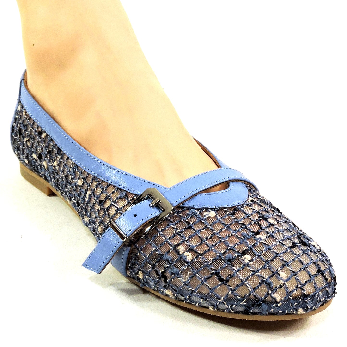 PAOLA FABIANI 🇮🇹 WOMEN'S BLUE SOFT LEATHER COMFORT SUMMER FLAT BALLET