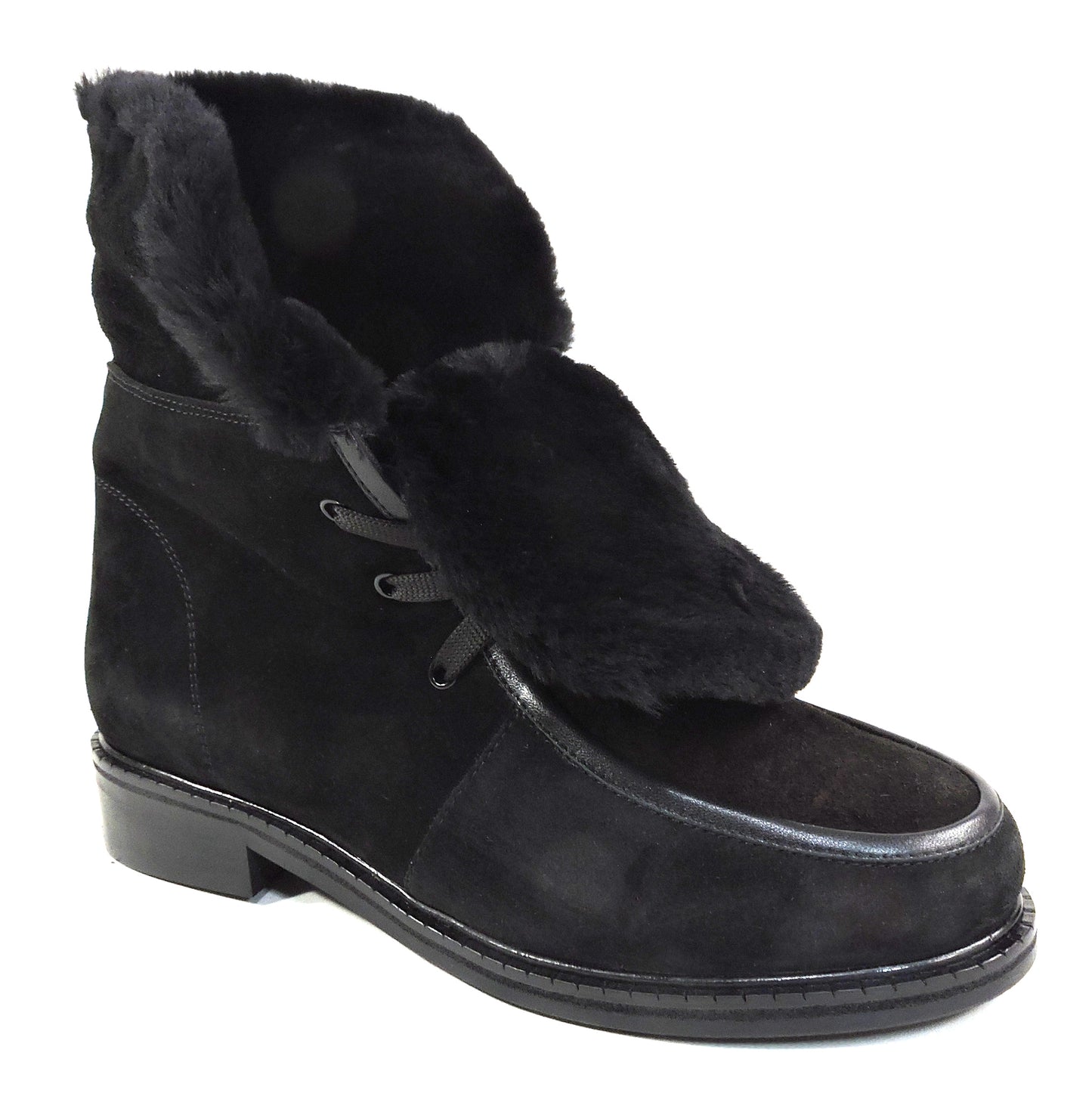 PAOLA FABIANI 🇮🇹 WOMEN'S BLACK SOFT SUEDE & LAMB FUR COMFORT WINTER BOOTIE