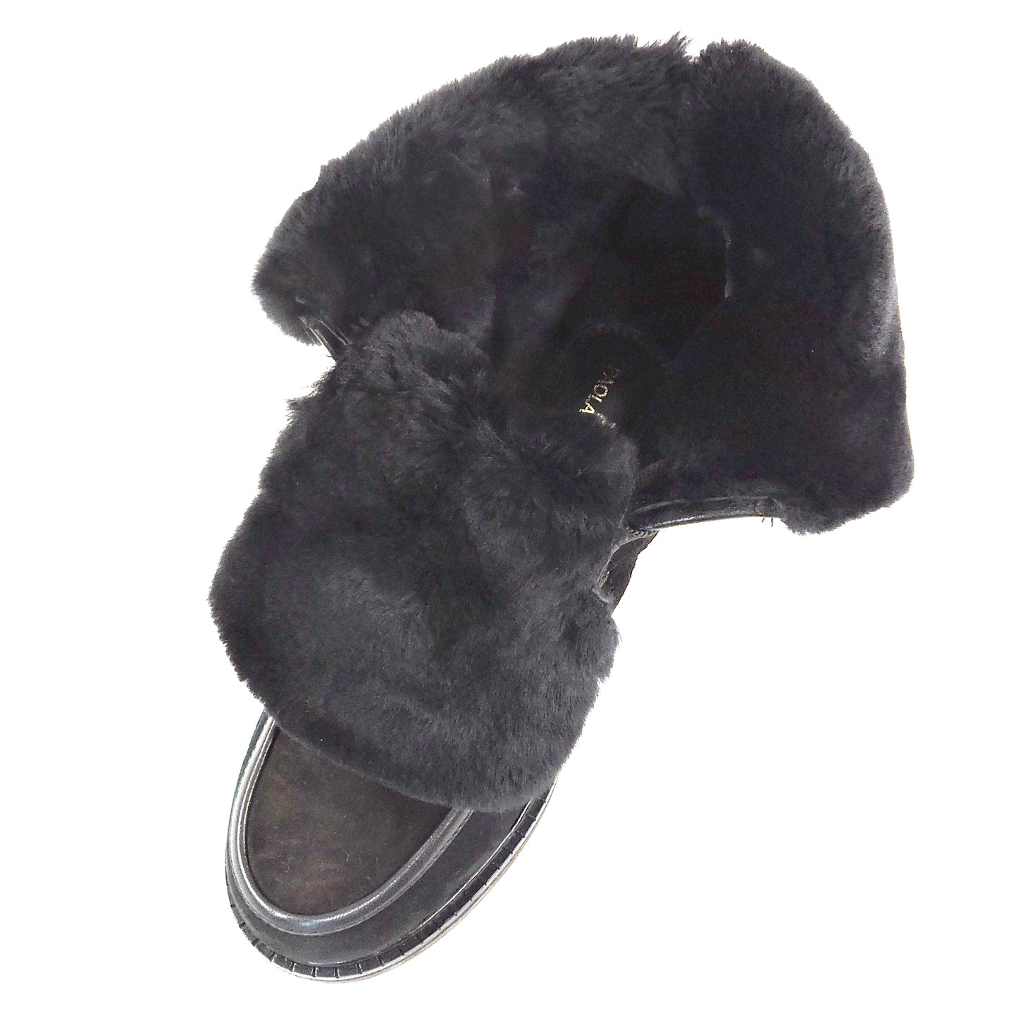 PAOLA FABIANI 🇮🇹 WOMEN'S BLACK SOFT SUEDE & LAMB FUR COMFORT WINTER BOOTIE