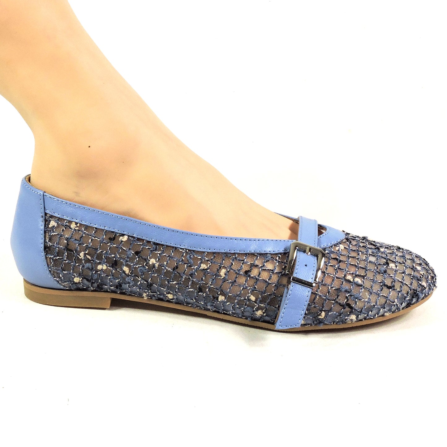 PAOLA FABIANI 🇮🇹 WOMEN'S BLUE SOFT LEATHER COMFORT SUMMER FLAT BALLET