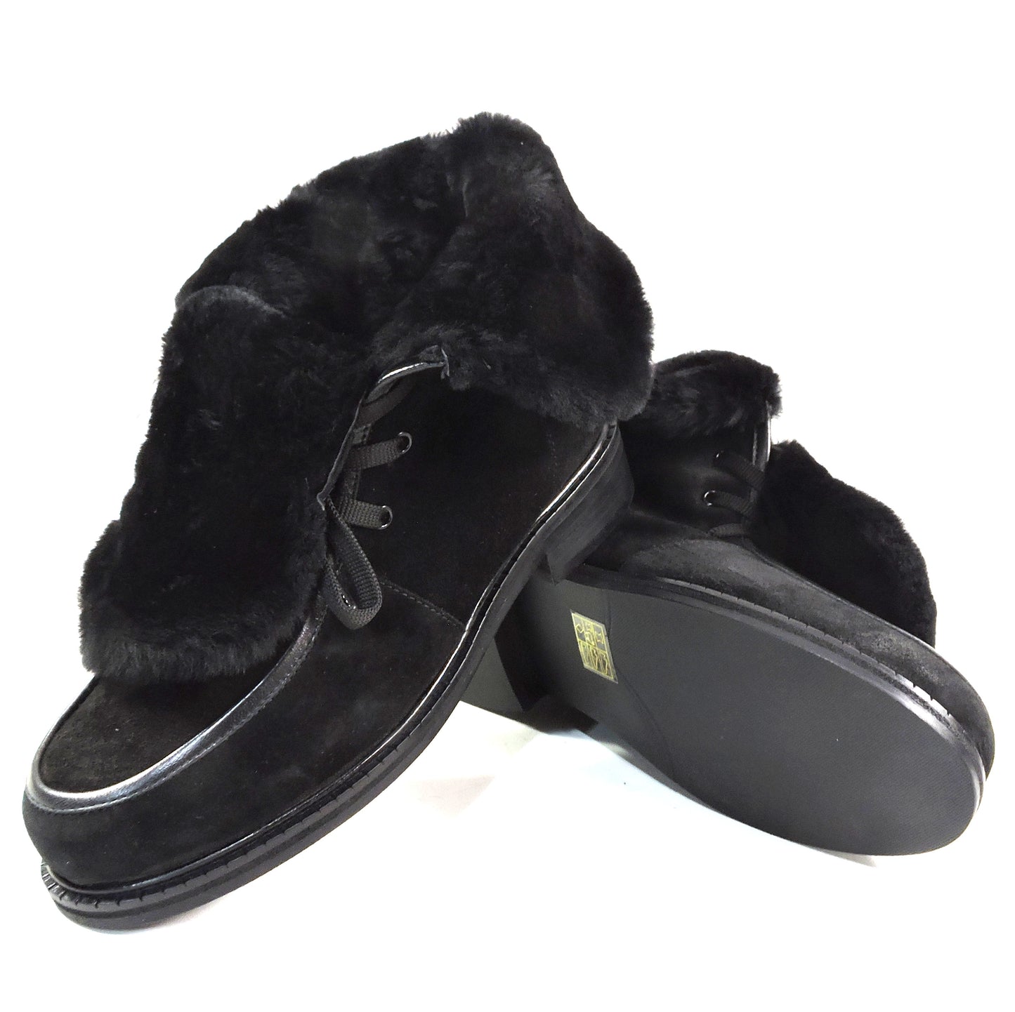 PAOLA FABIANI 🇮🇹 WOMEN'S BLACK SOFT SUEDE & LAMB FUR COMFORT WINTER BOOTIE