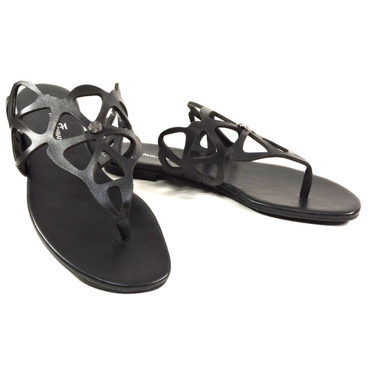 PAOLA FABIANI 🇮🇹 WOMEN'S BLACK SOFT LEATHER COMFORT SUMMER FLAT SANDALS