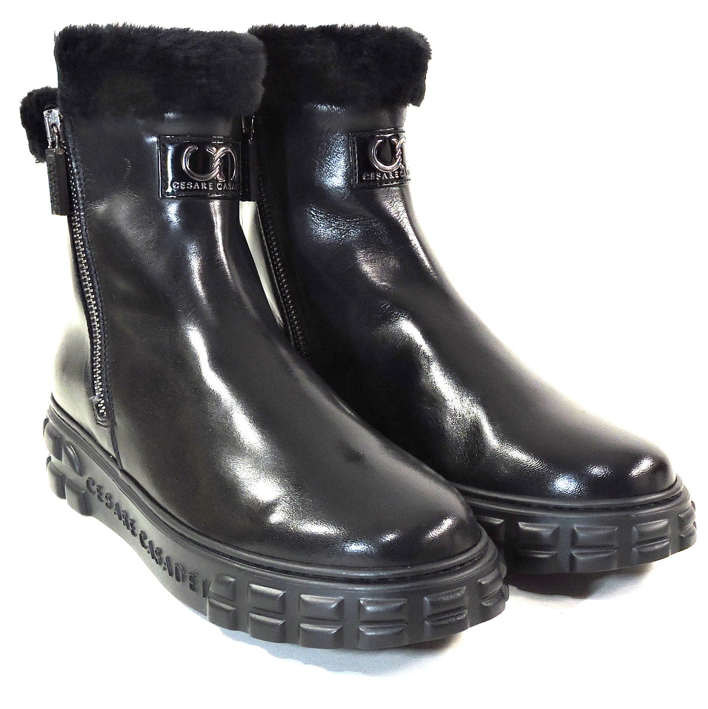 CASADEI 🇮🇹 WOMEN'S BLACK SOFT LEATHER COMFORT FASHION WINTER LAMB FUR BOOTIE