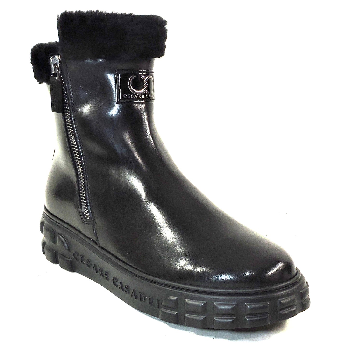 CASADEI 🇮🇹 WOMEN'S BLACK SOFT LEATHER COMFORT FASHION WINTER LAMB FUR BOOTIE