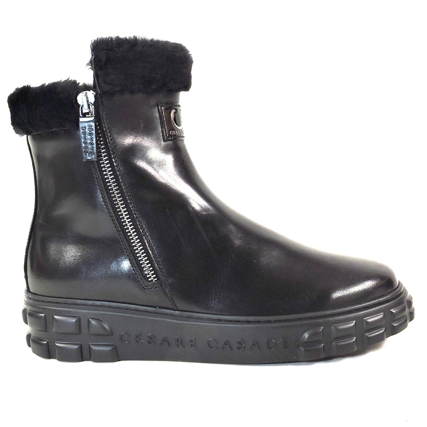 CASADEI 🇮🇹 WOMEN'S BLACK SOFT LEATHER COMFORT FASHION WINTER LAMB FUR BOOTIE