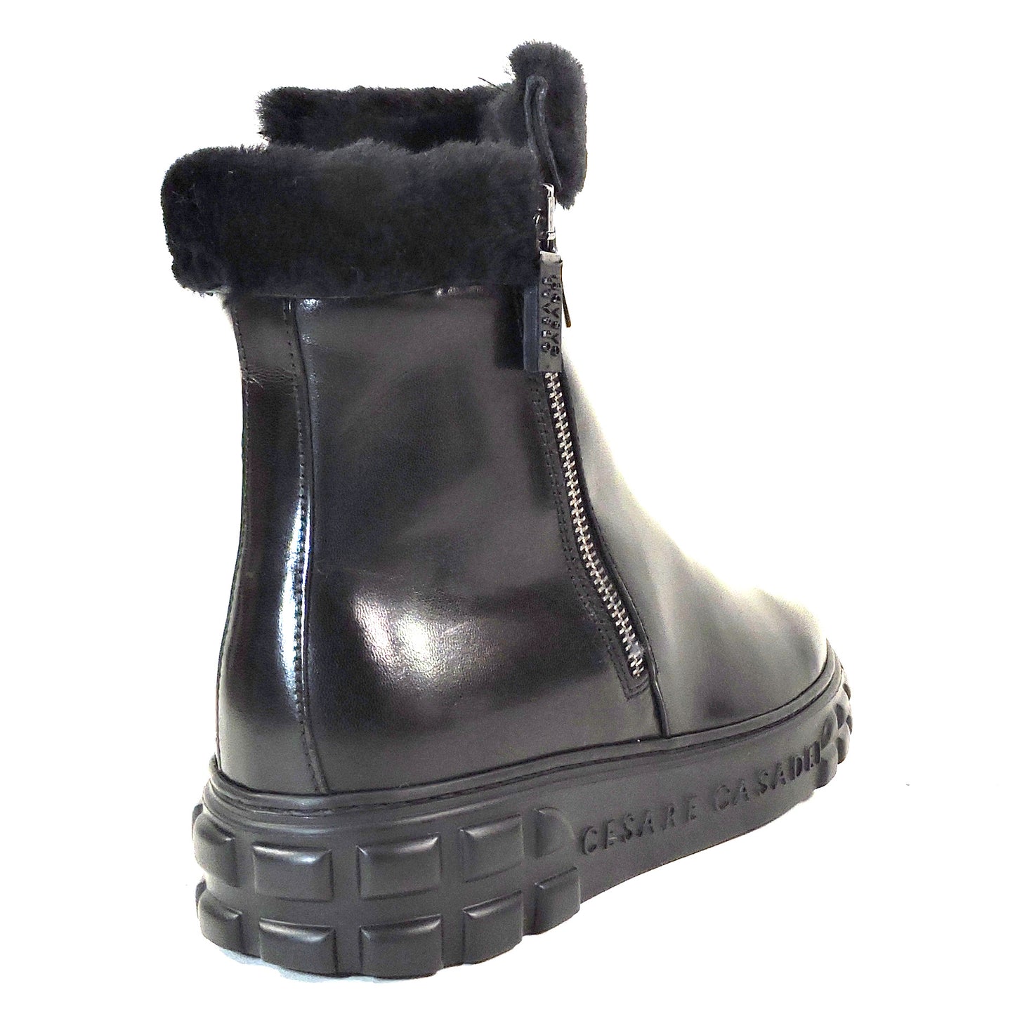 CASADEI 🇮🇹 WOMEN'S BLACK SOFT LEATHER COMFORT FASHION WINTER LAMB FUR BOOTIE