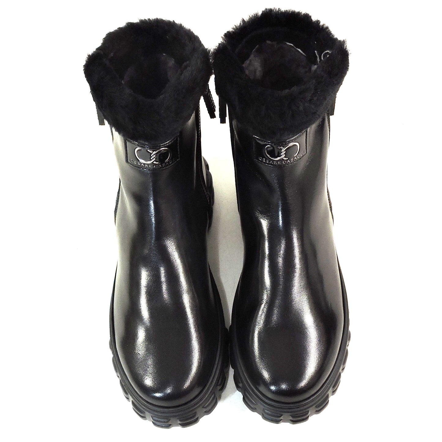 CASADEI 🇮🇹 WOMEN'S BLACK SOFT LEATHER COMFORT FASHION WINTER LAMB FUR BOOTIE