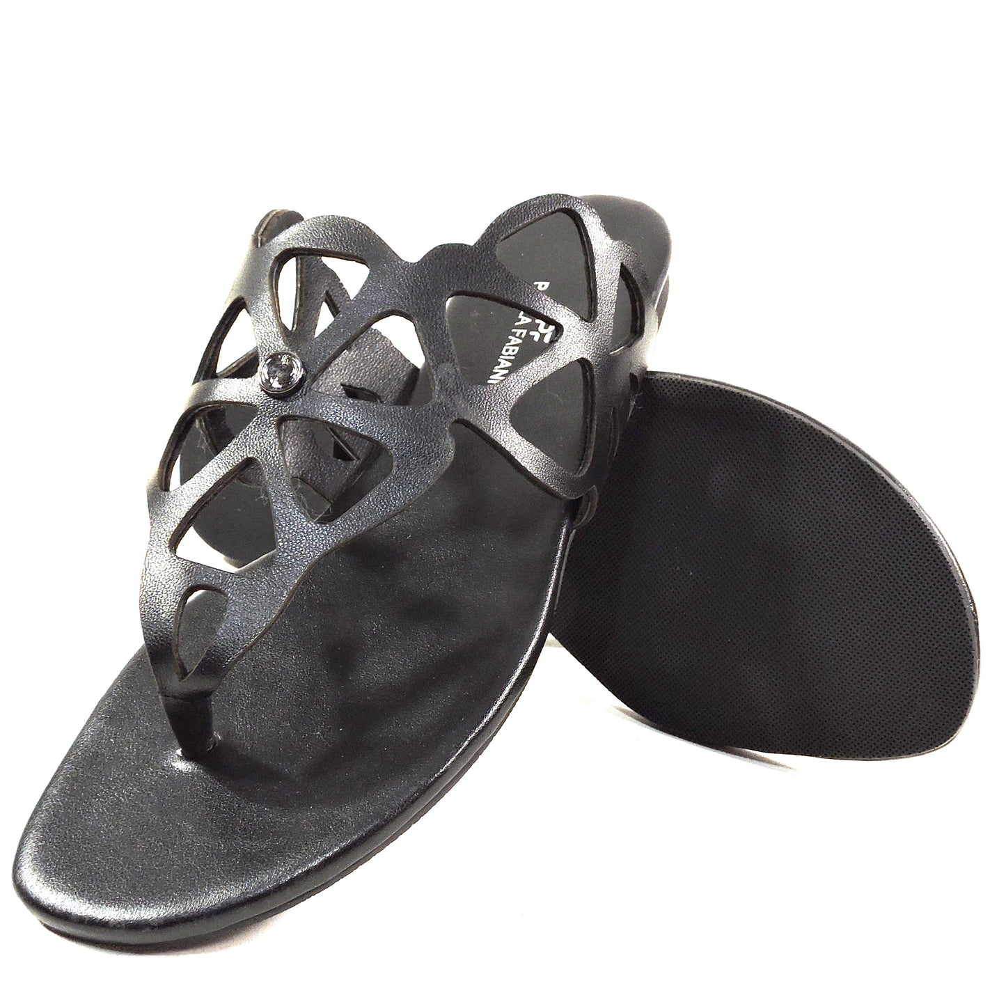 PAOLA FABIANI 🇮🇹 WOMEN'S BLACK SOFT LEATHER COMFORT SUMMER FLAT SANDALS