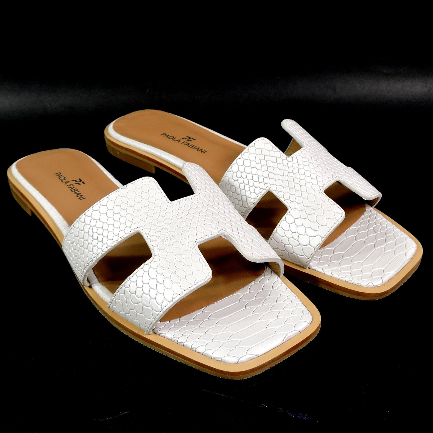 PAOLA FABIANI 🇮🇹 WOMEN'S WHITE SOFT LEATHER COMFORT SUMMER FLAT MULES
