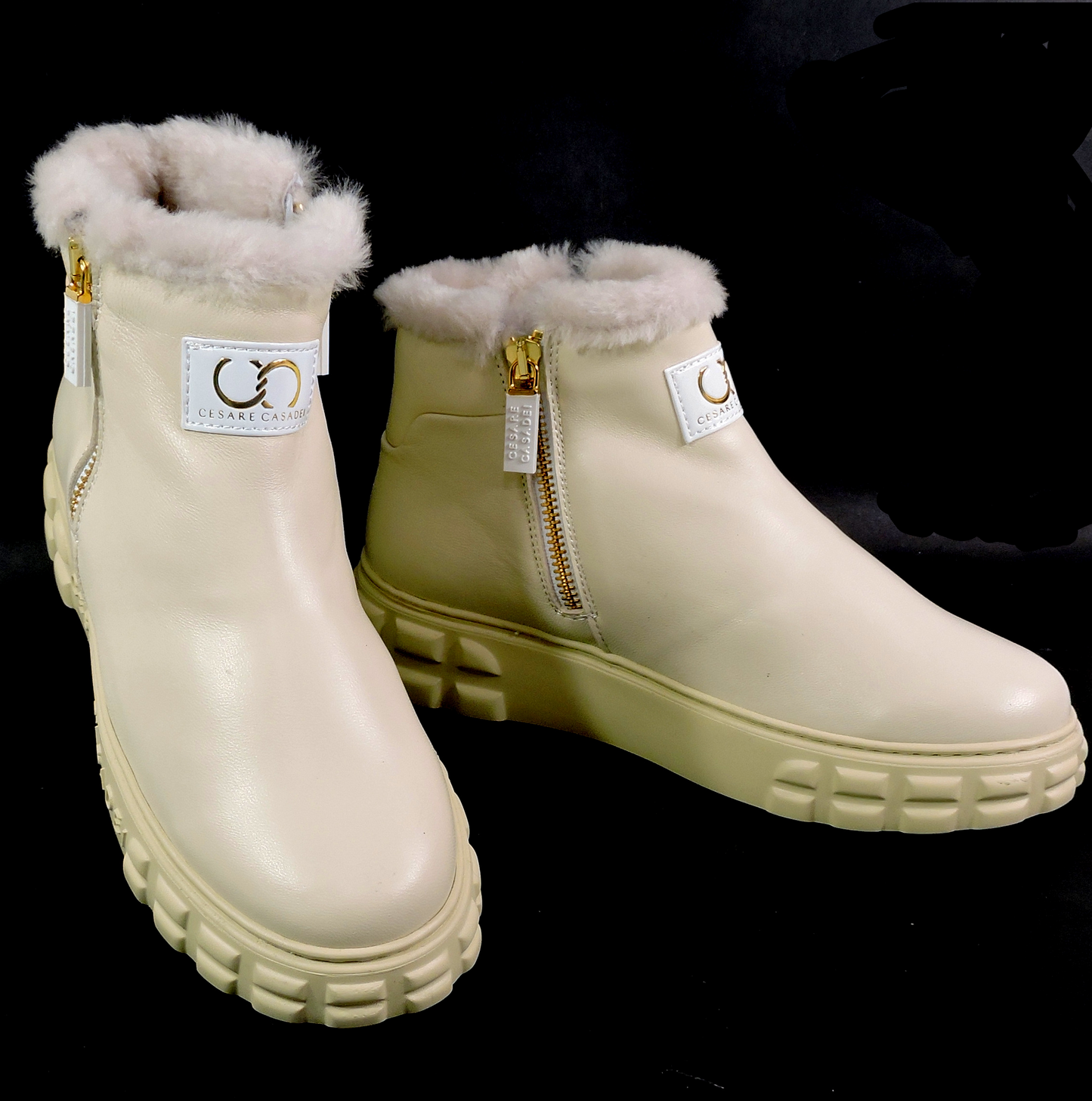 CASADEI 🇮🇹 WOMEN'S IVORY SOFT LEATHER COMFORT FASHION WINTER LAMB FUR BOOTIE