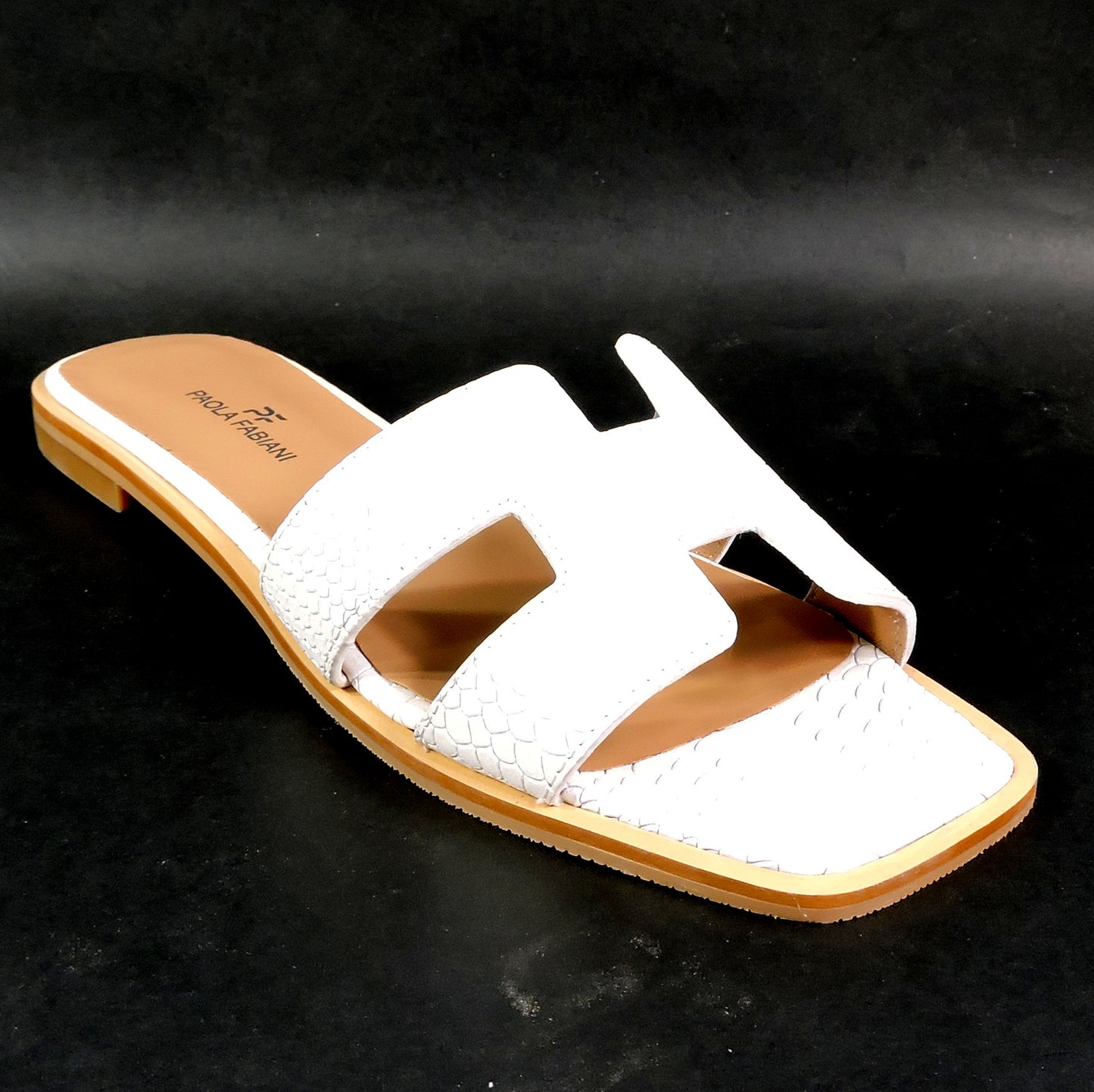 PAOLA FABIANI 🇮🇹 WOMEN'S WHITE SOFT LEATHER COMFORT SUMMER FLAT MULES