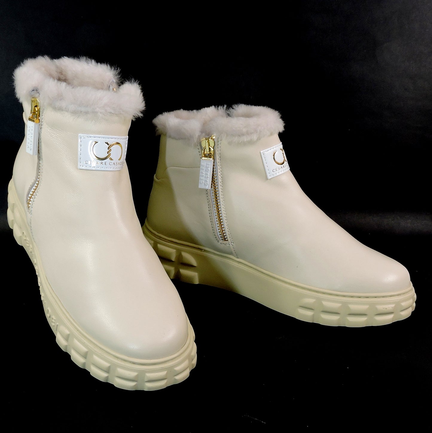 CASADEI 🇮🇹 WOMEN'S IVORY SOFT LEATHER COMFORT FASHION WINTER LAMB FUR BOOTIE