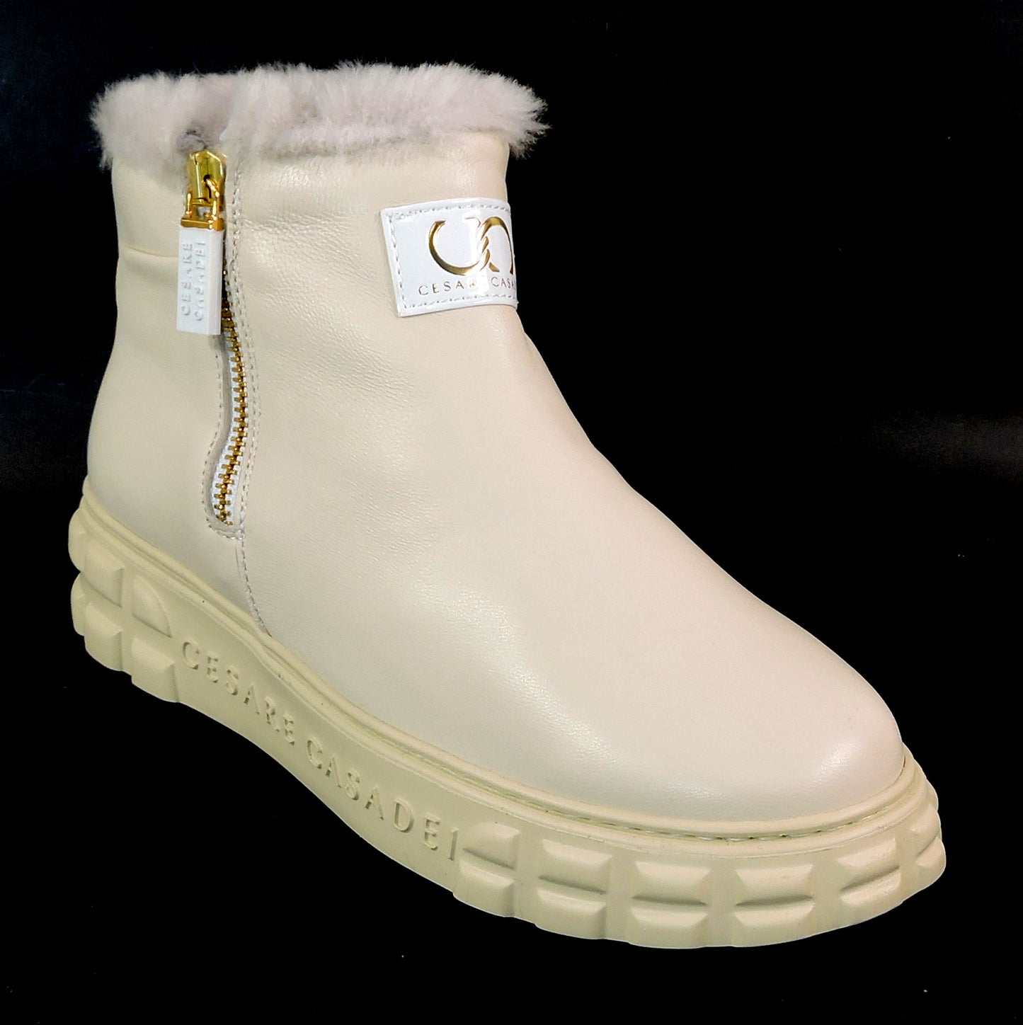 CASADEI 🇮🇹 WOMEN'S IVORY SOFT LEATHER COMFORT FASHION WINTER LAMB FUR BOOTIE