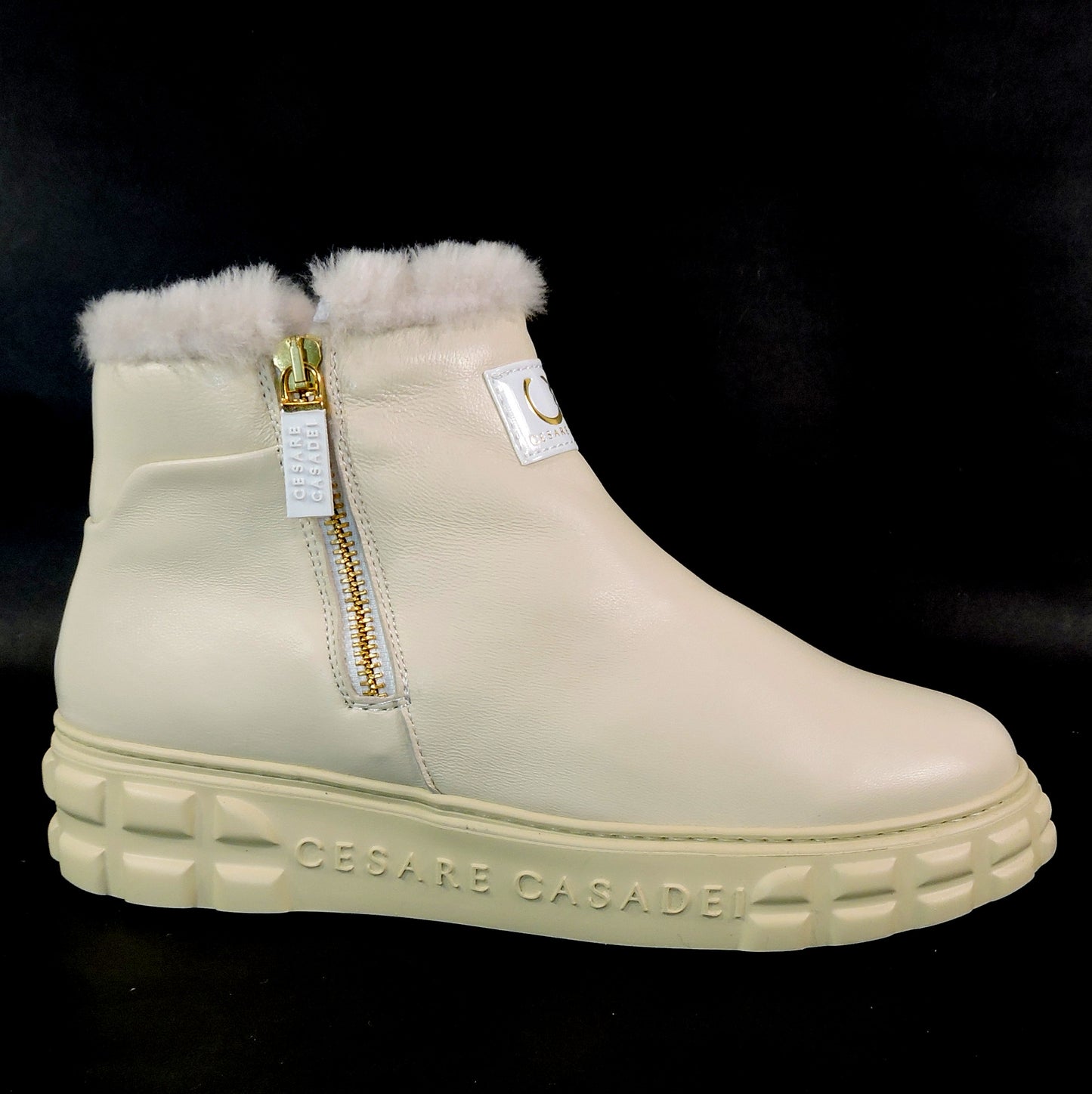 CASADEI 🇮🇹 WOMEN'S IVORY SOFT LEATHER COMFORT FASHION WINTER LAMB FUR BOOTIE
