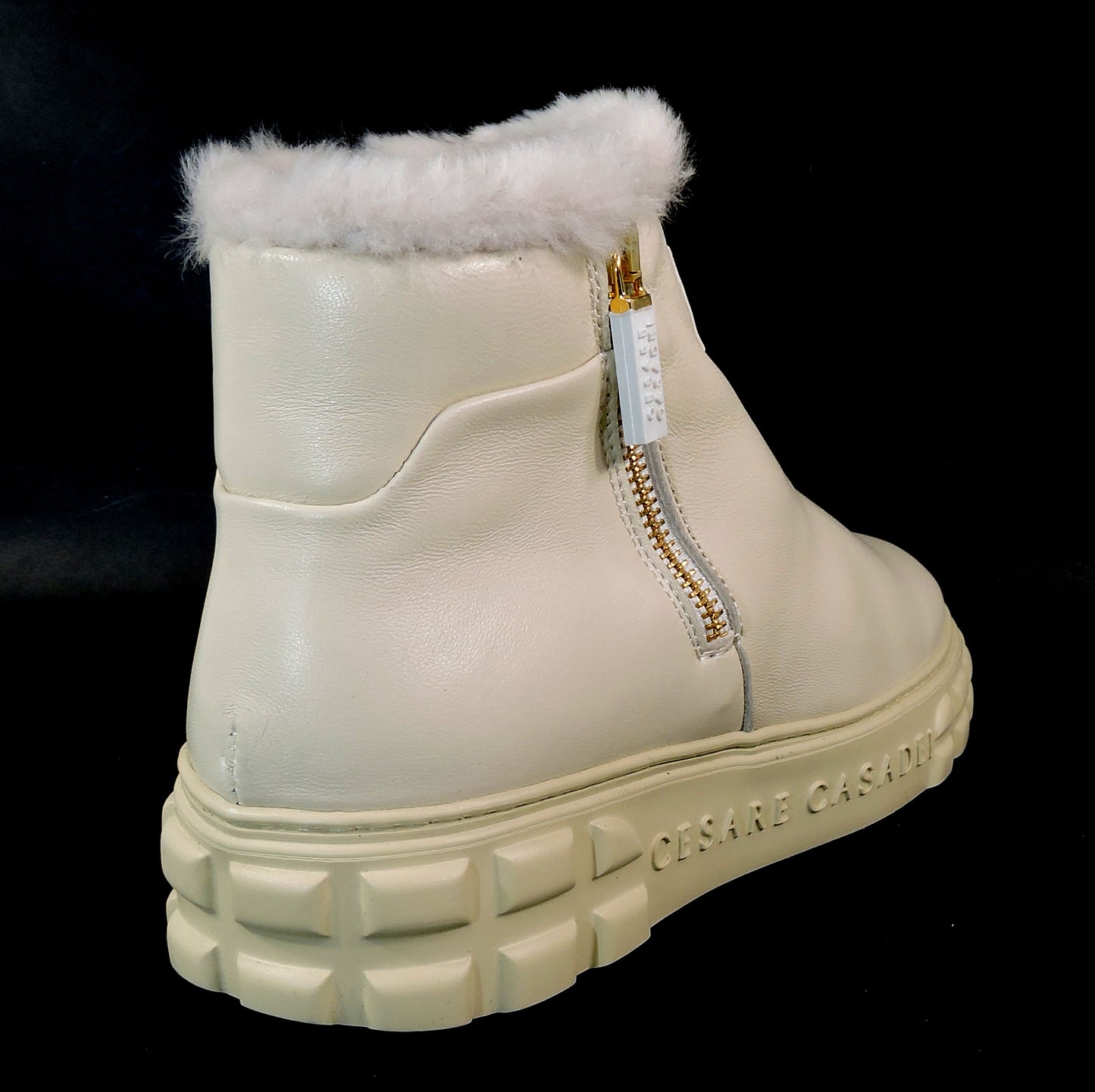CASADEI 🇮🇹 WOMEN'S IVORY SOFT LEATHER COMFORT FASHION WINTER LAMB FUR BOOTIE