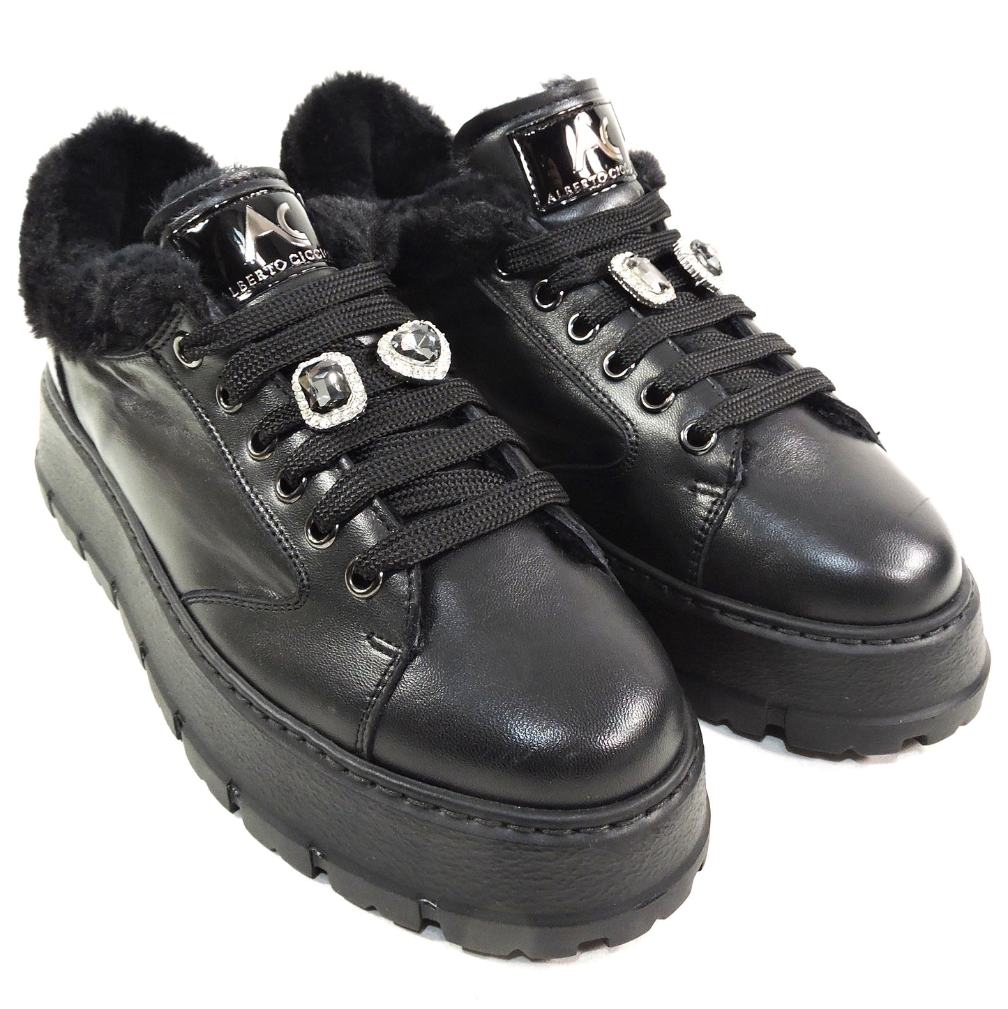 ALBERTO CICCIOLI 🇮🇹 WOMEN'S BLACK SOFT LEATHER COMFORT WINTER FASHION SNEAKERS